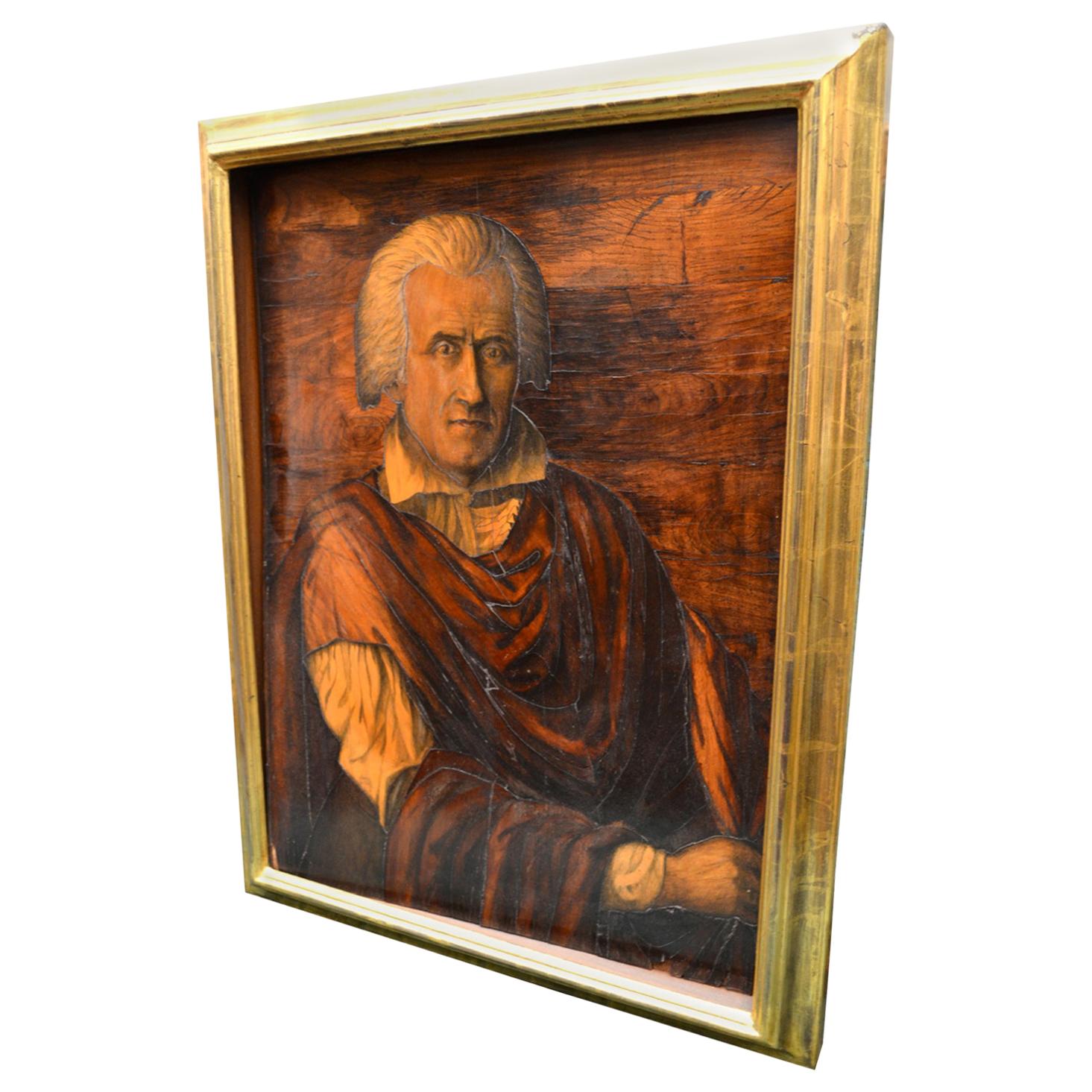 Portrait of Christopher Columbus All Made Lout of in Inlaid Woods For Sale