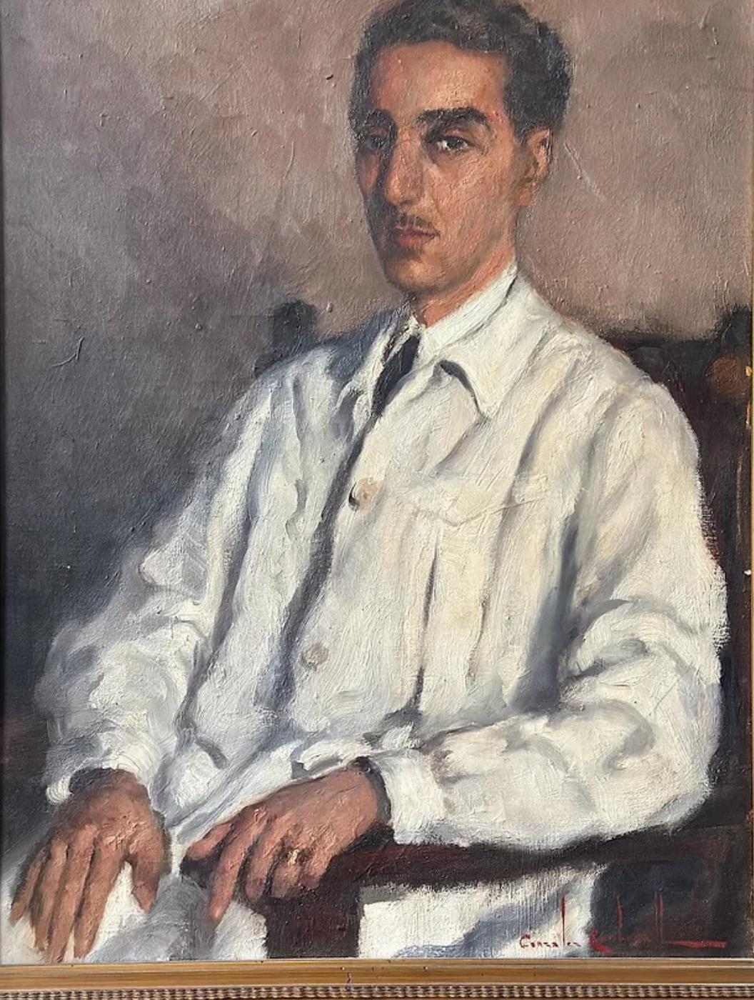 20th Century Portrait Of Dr. Josep Sarró i Condeminas By Rossend Gonzalez Carbonell Signed