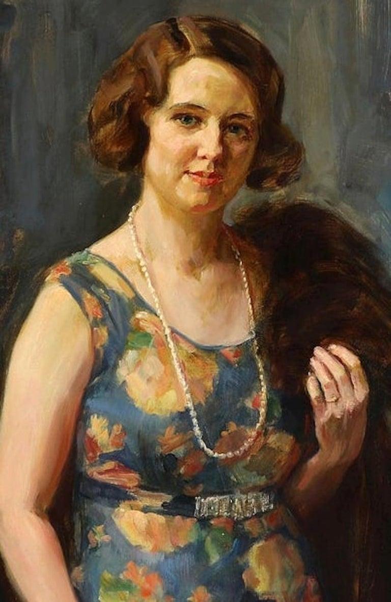 Hand-Painted Portrait of Elga Collin by Heinrich Dohm For Sale