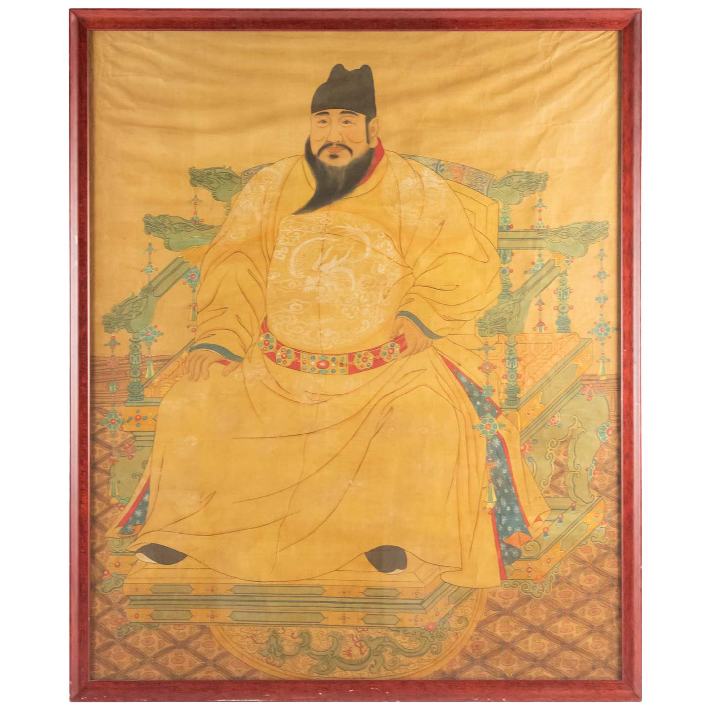 Portrait of Emperor Yongle on His Throne, Painting on Fabric, Early 20th Century