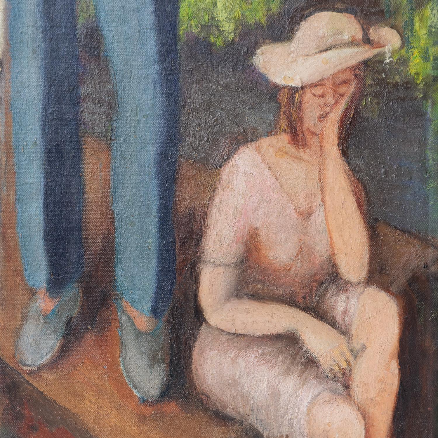 British Vintage Portrait of a Woman Boating, Original Oil on Canvas Painting Early 20thC