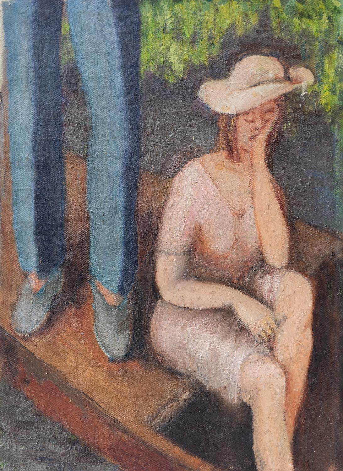 Vintage Portrait of a Woman Boating, Original Oil on Canvas Painting Early 20thC In Good Condition In Bristol, GB