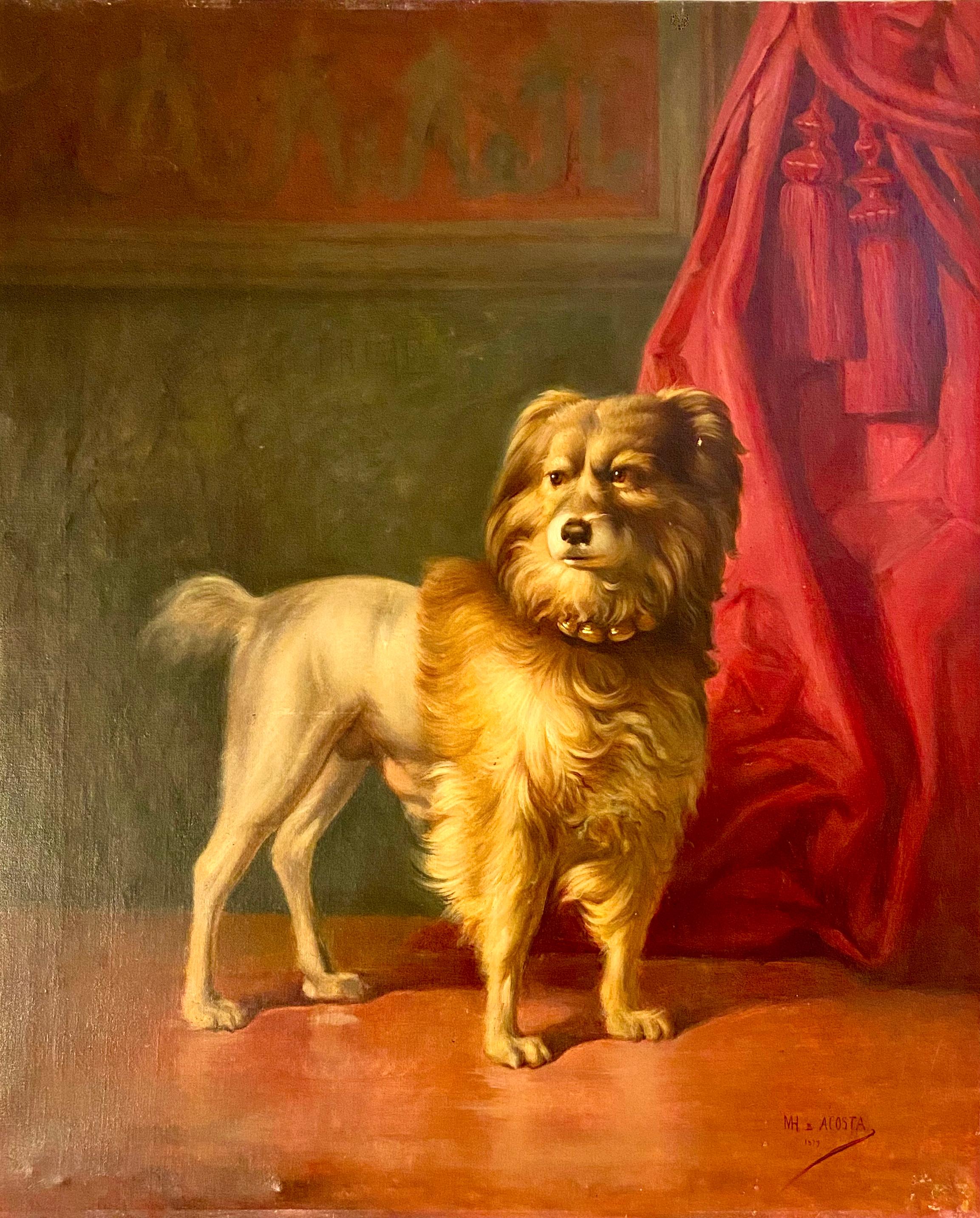 Espagnol Portrait de Friel, chien des ducs d'Osuna, par Marcos Hirldez Di Acosta, 1879 en vente