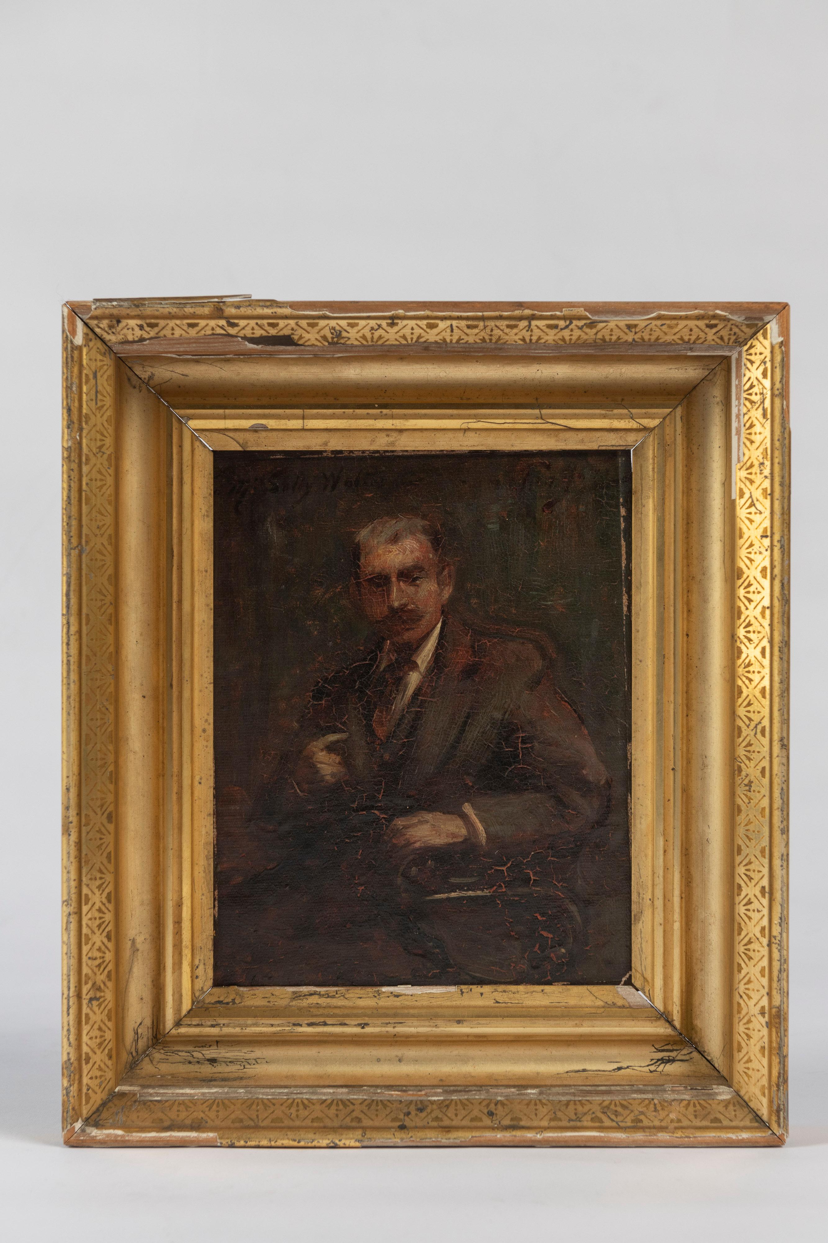 Kleines gerahmtes Ölgemälde eines unbekannten Mannes aus dem 19. Die Malerei ist in Anbetracht ihres Alters in gutem Zustand. Nicht signiert. 