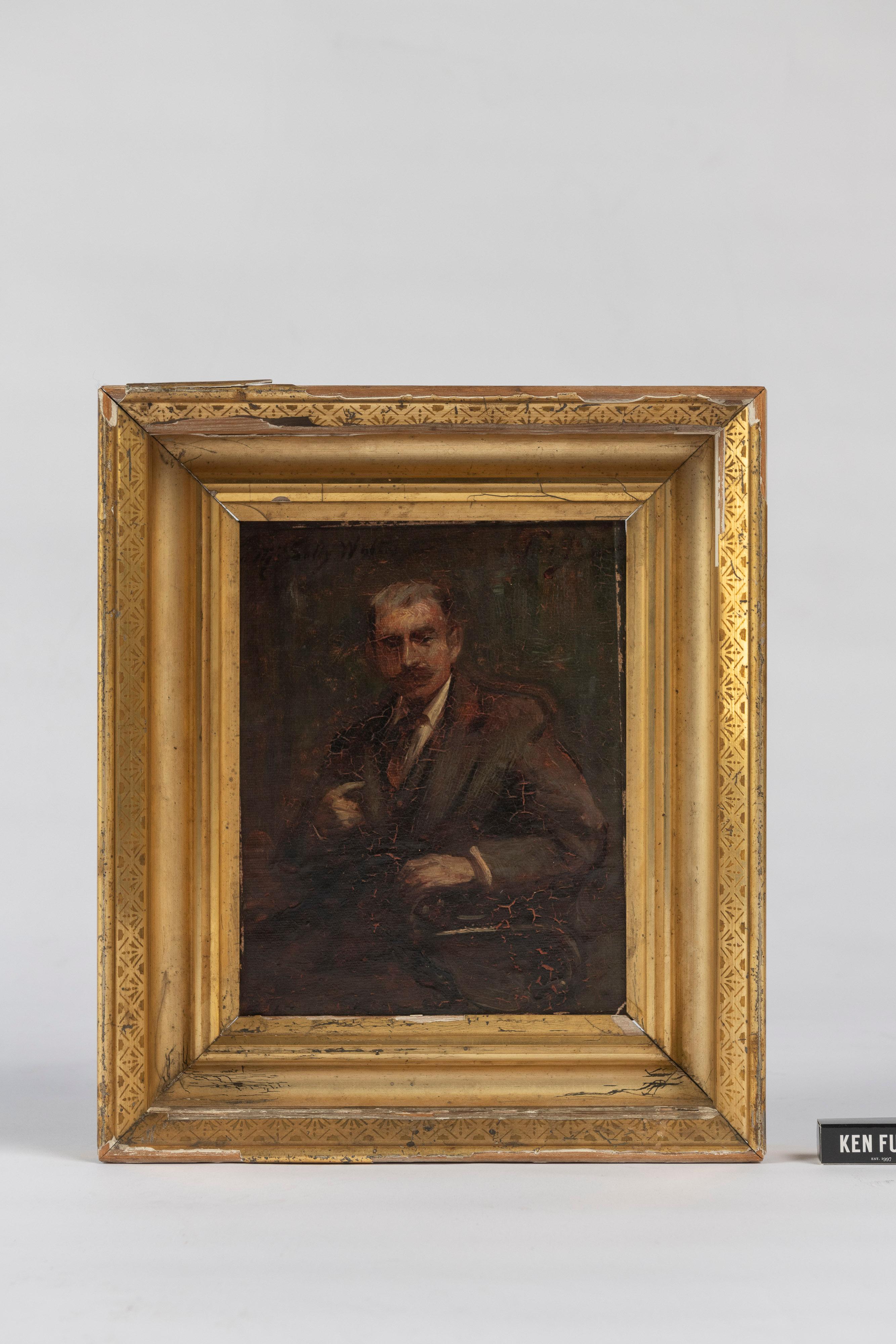 Classique américain Portrait d'un gentleman, huile sur toile, cadre doré en vente