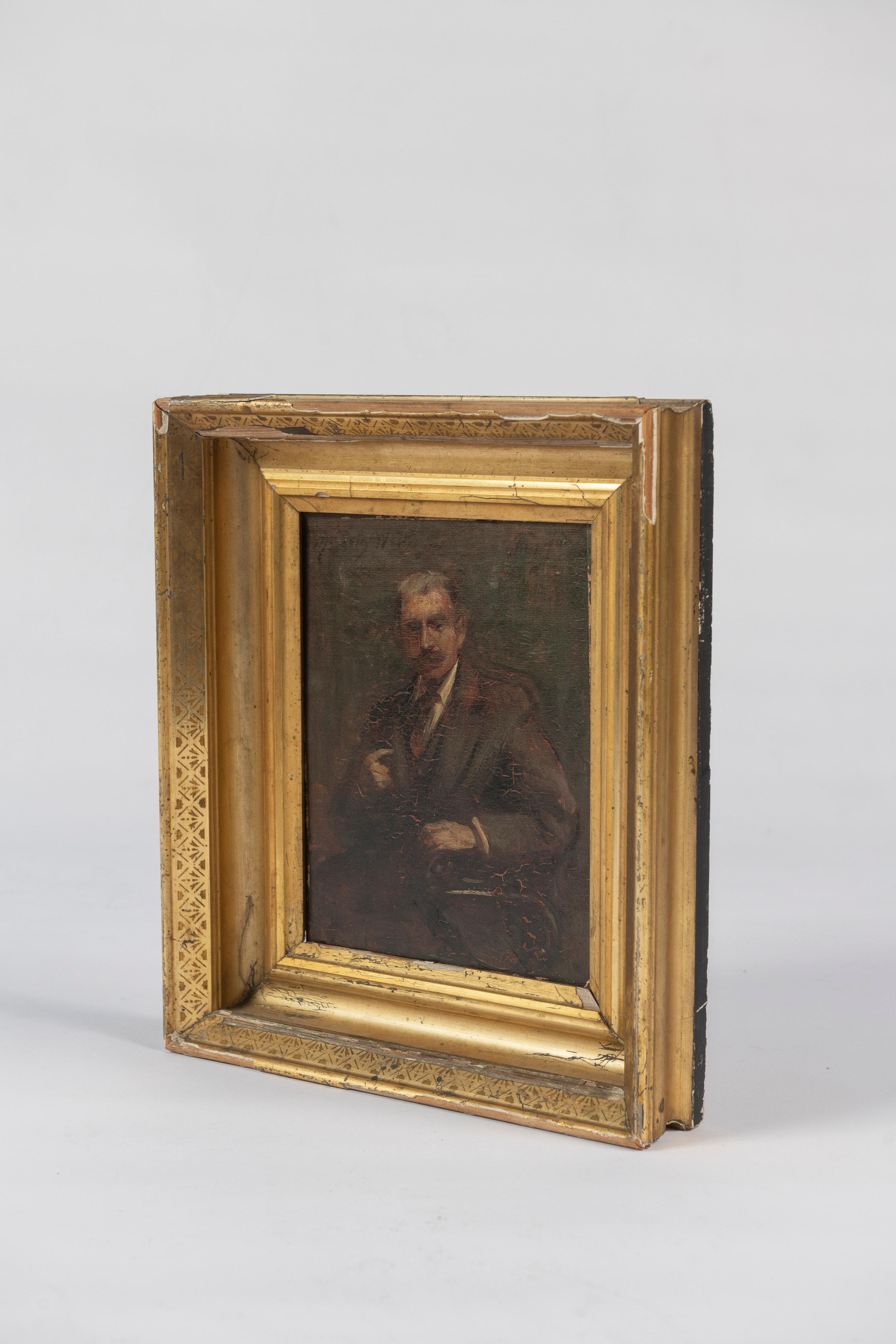 Américain Portrait d'un gentleman, huile sur toile, cadre doré en vente