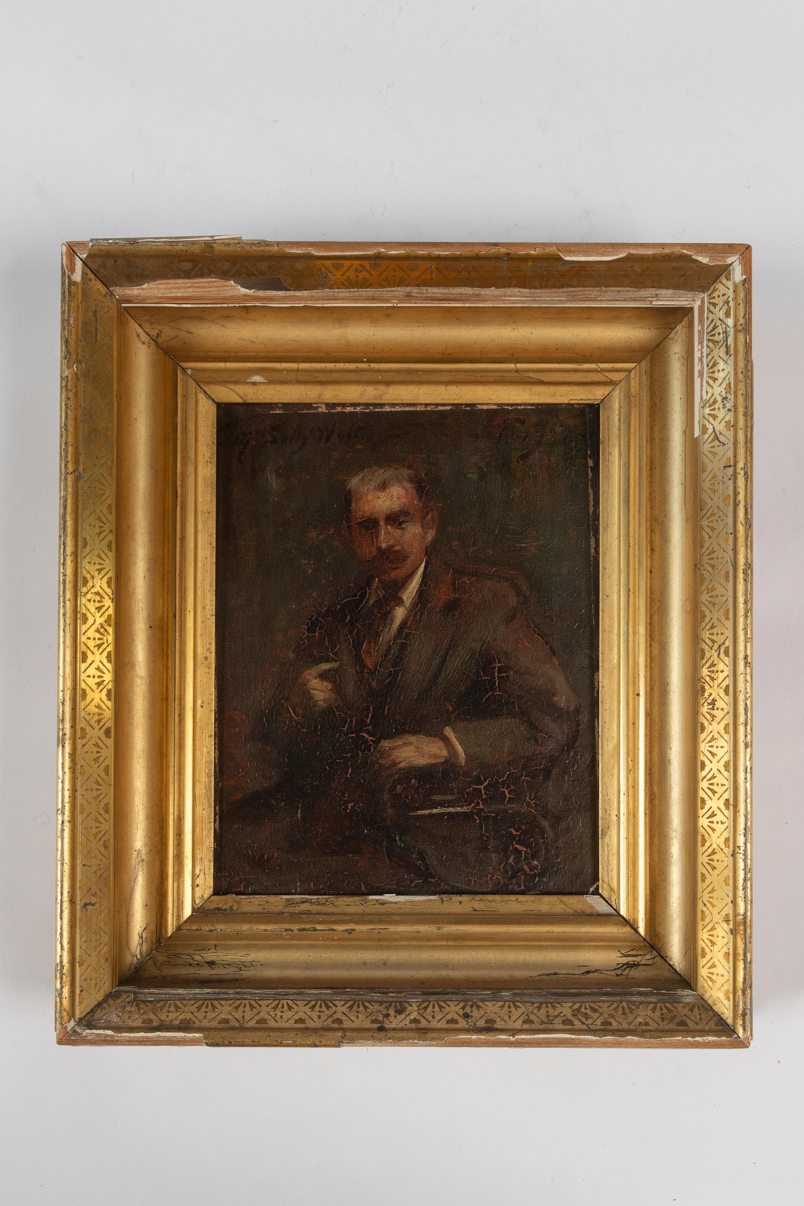 Portrait of Gentleman, Oil on Canvas, Gilded Frame In Good Condition For Sale In San Francisco, CA