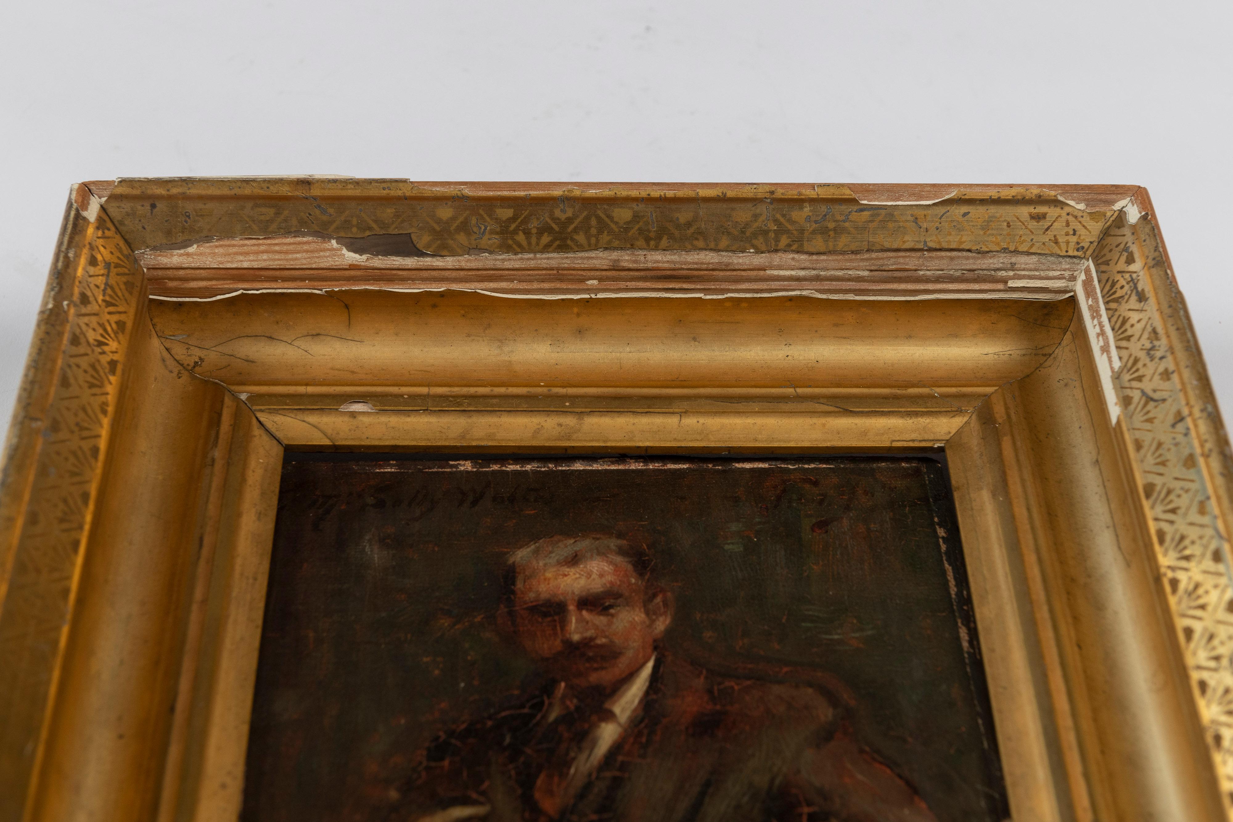 XIXe siècle Portrait d'un gentleman, huile sur toile, cadre doré en vente