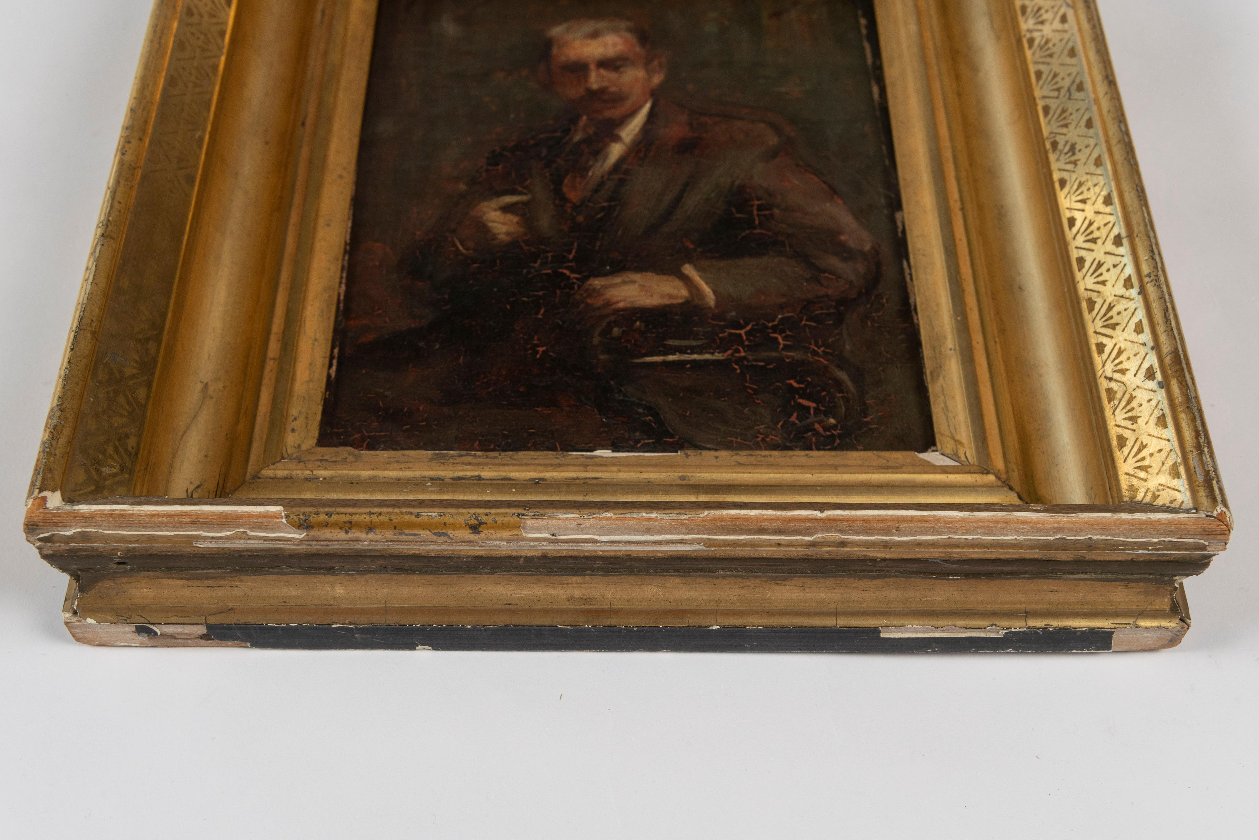 Toile Portrait d'un gentleman, huile sur toile, cadre doré en vente