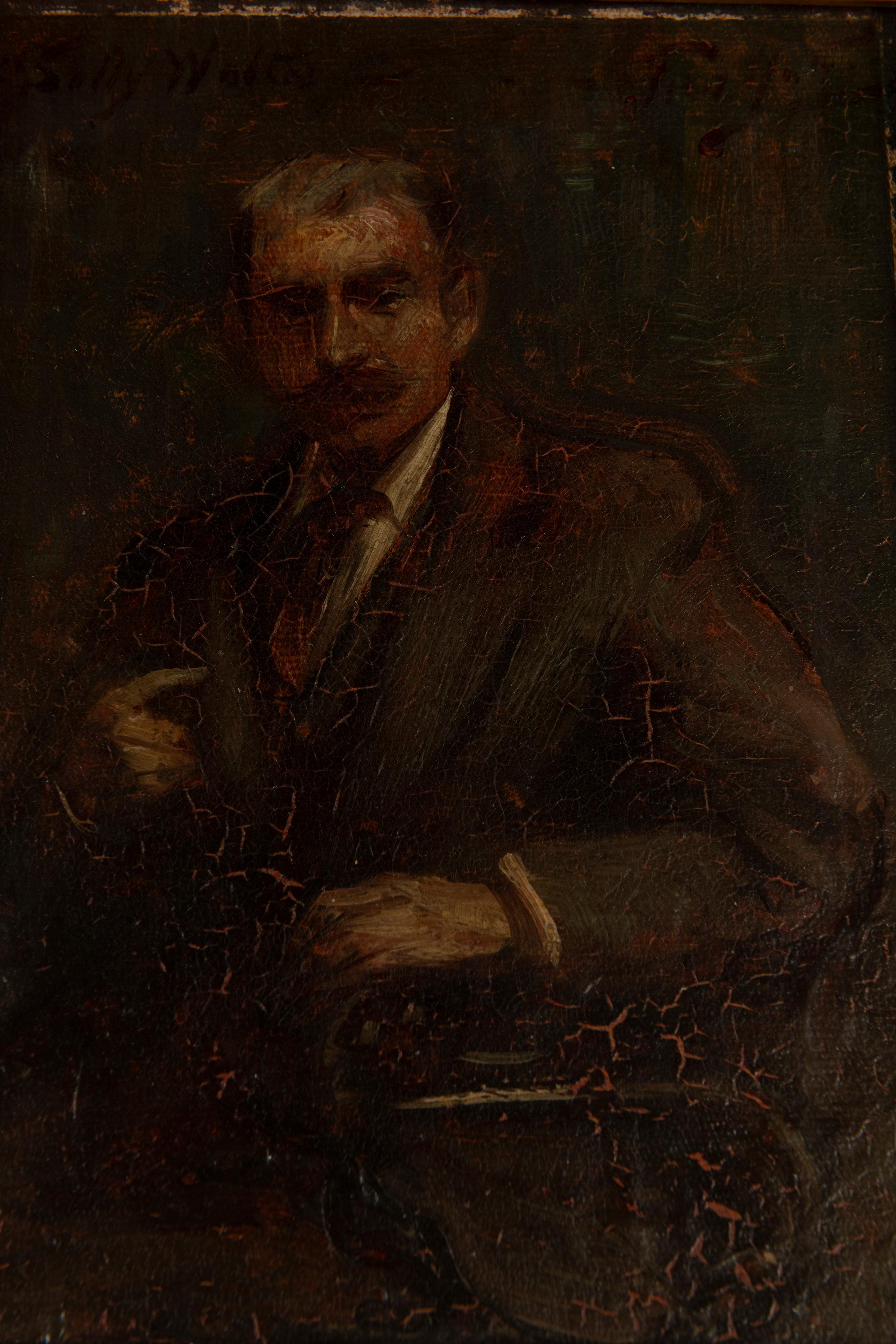 Porträt eines Gentleman, Öl auf Leinwand, vergoldeter Rahmen im Angebot 2