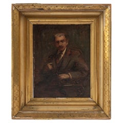 Retro Portrait of Gentleman, Oil on Canvas, Gilded Frame