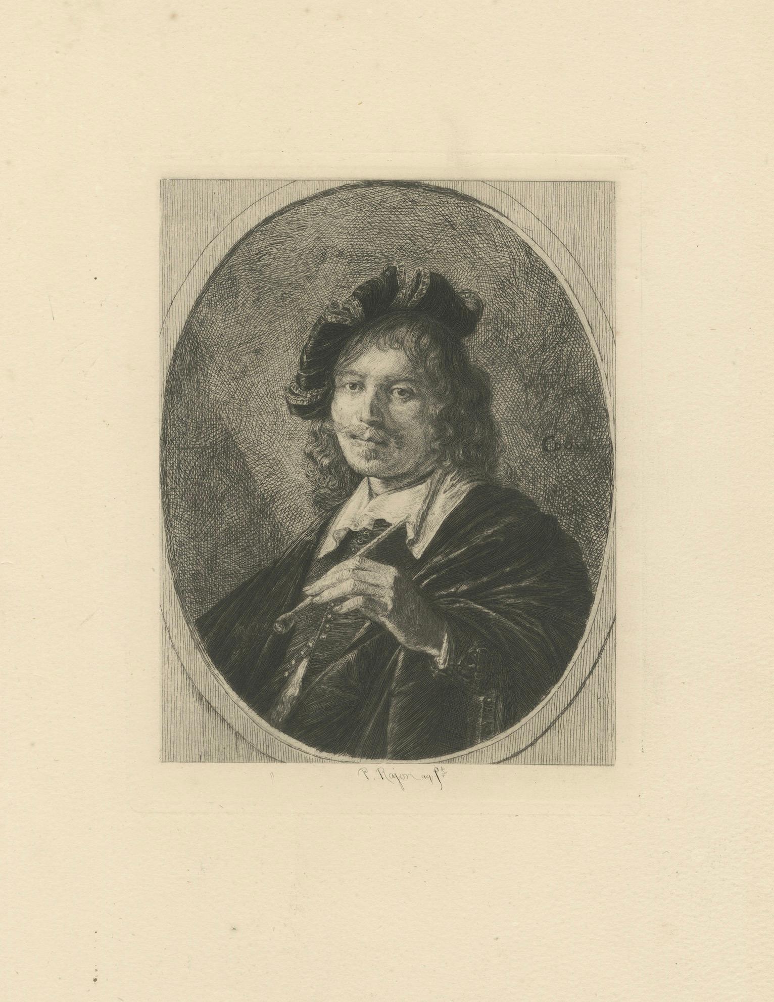 Portrait of Gerrit Dou — Etching by Paul Adolphe Rajon after Dutch Master, 1876