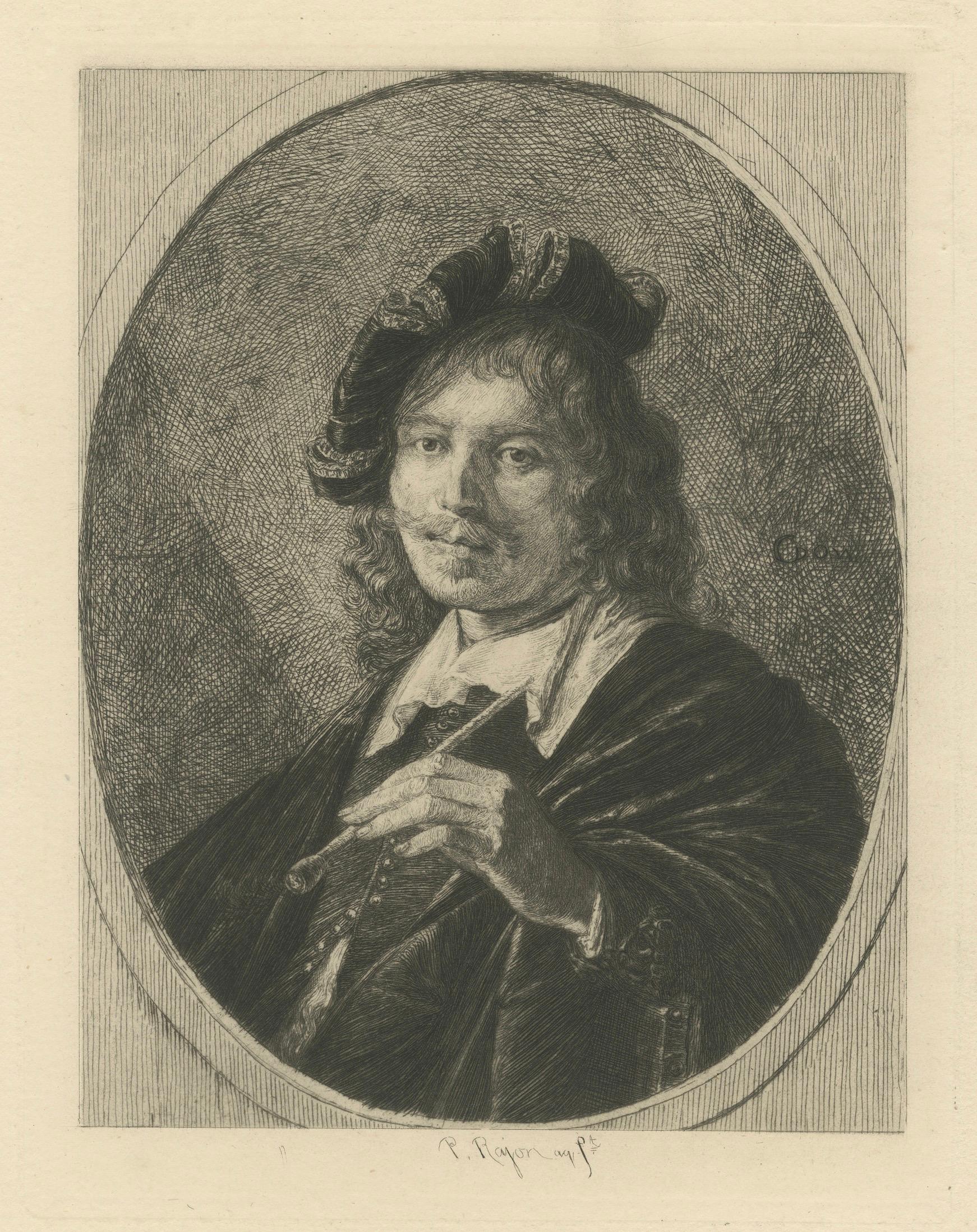 Portrait of Gerrit Dou — Etching by Paul Adolphe Rajon after Dutch Master, 1876