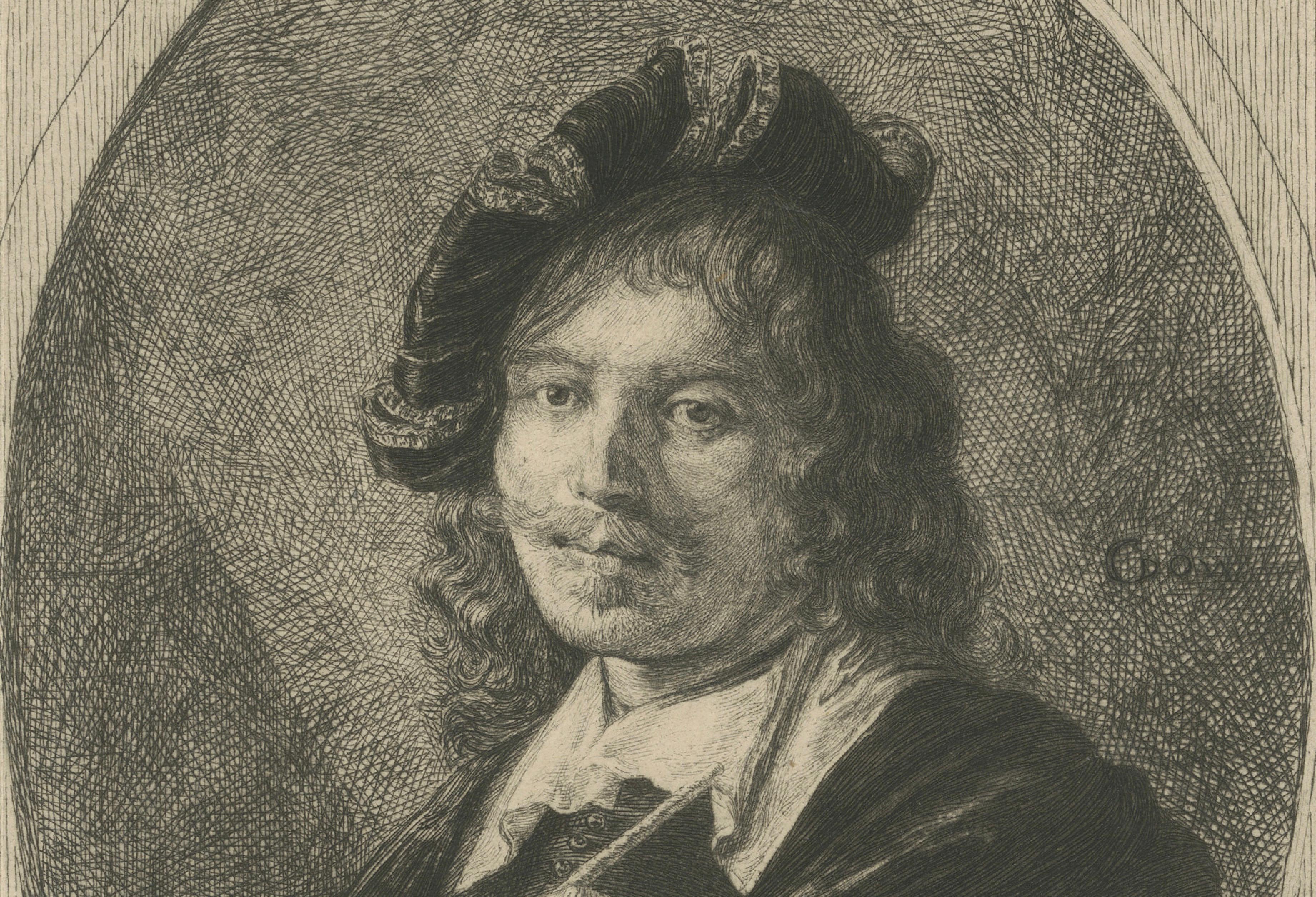 Portrait of Gerrit Dou — Etching by Paul Adolphe Rajon after Dutch Master, 1876