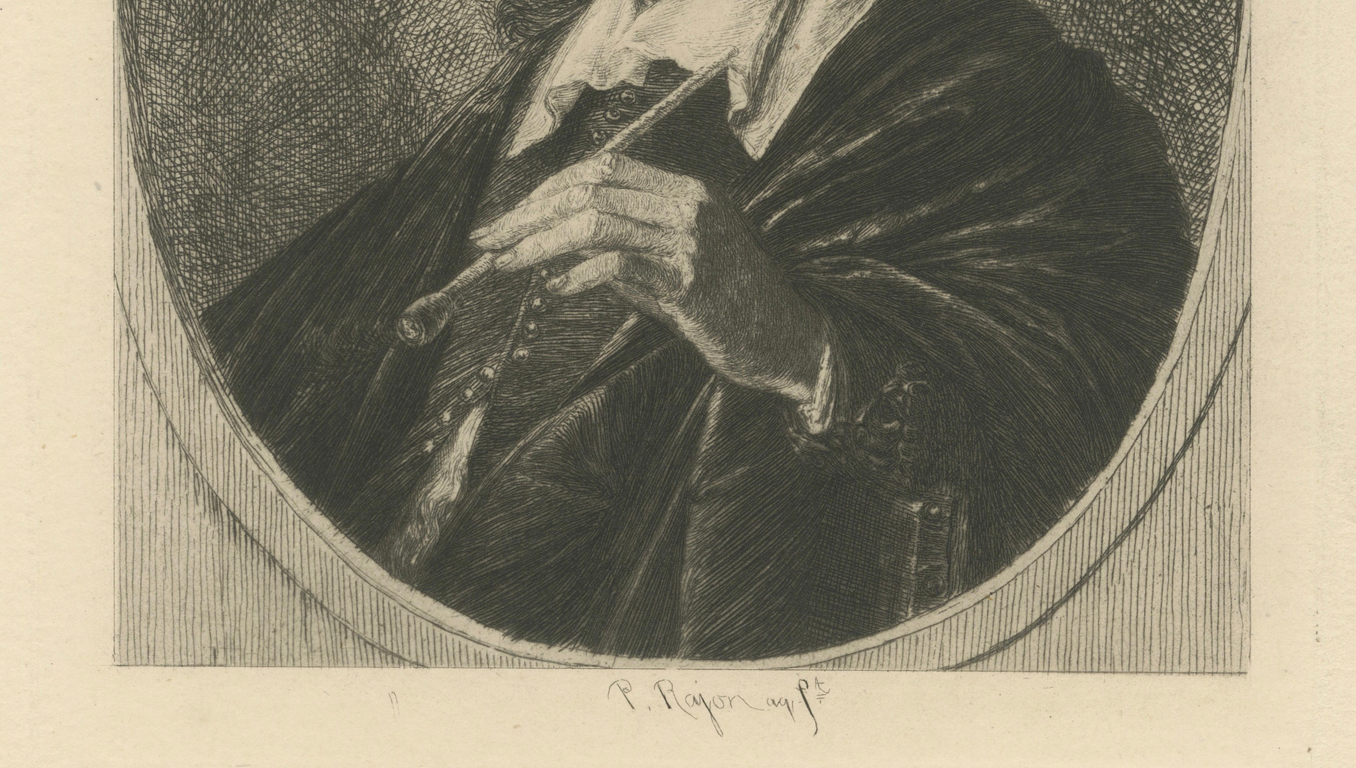 Portrait of Gerrit Dou — Etching by Paul Adolphe Rajon after Dutch Master, 1876