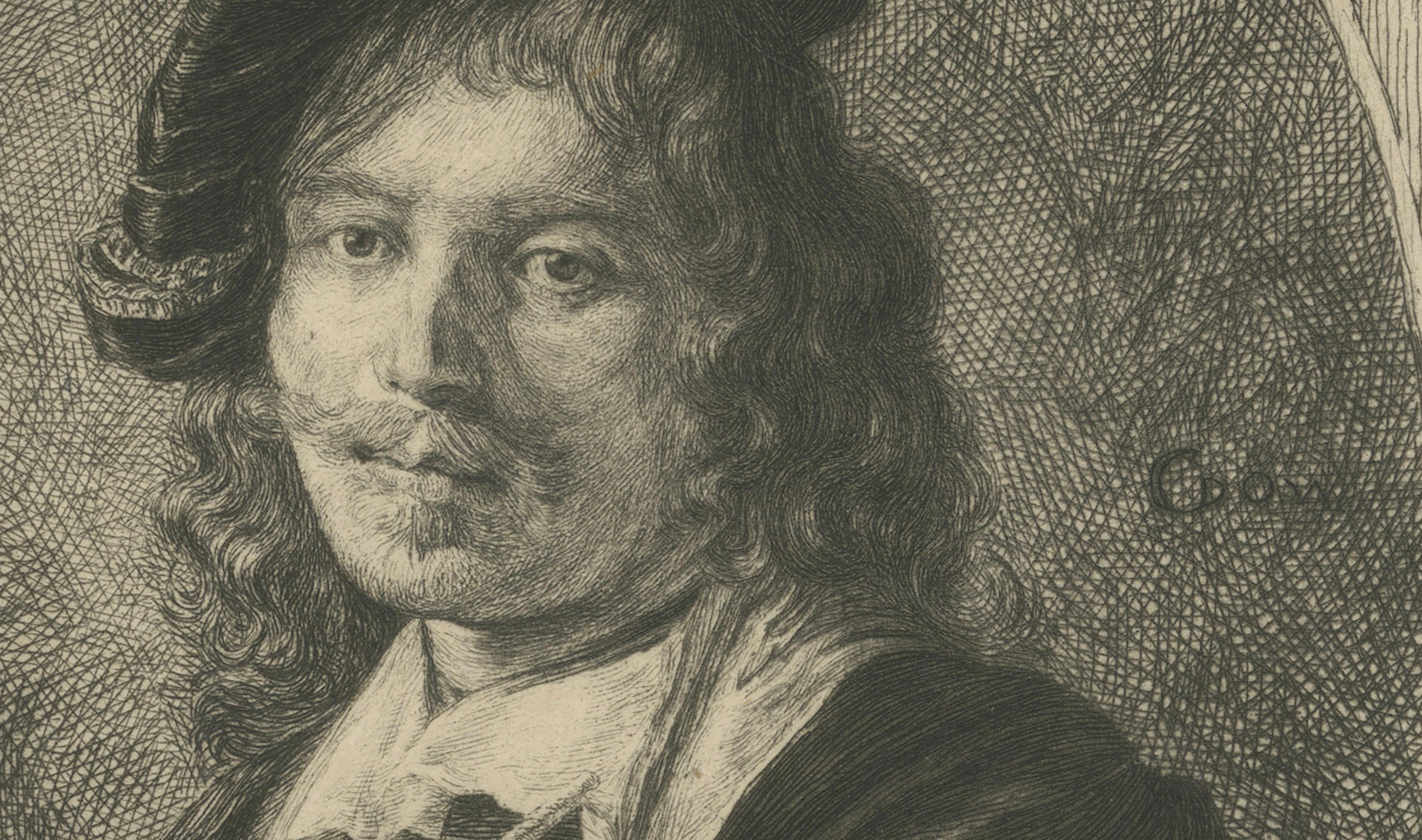 Portrait of Gerrit Dou — Etching by Paul Adolphe Rajon after Dutch Master, 1876