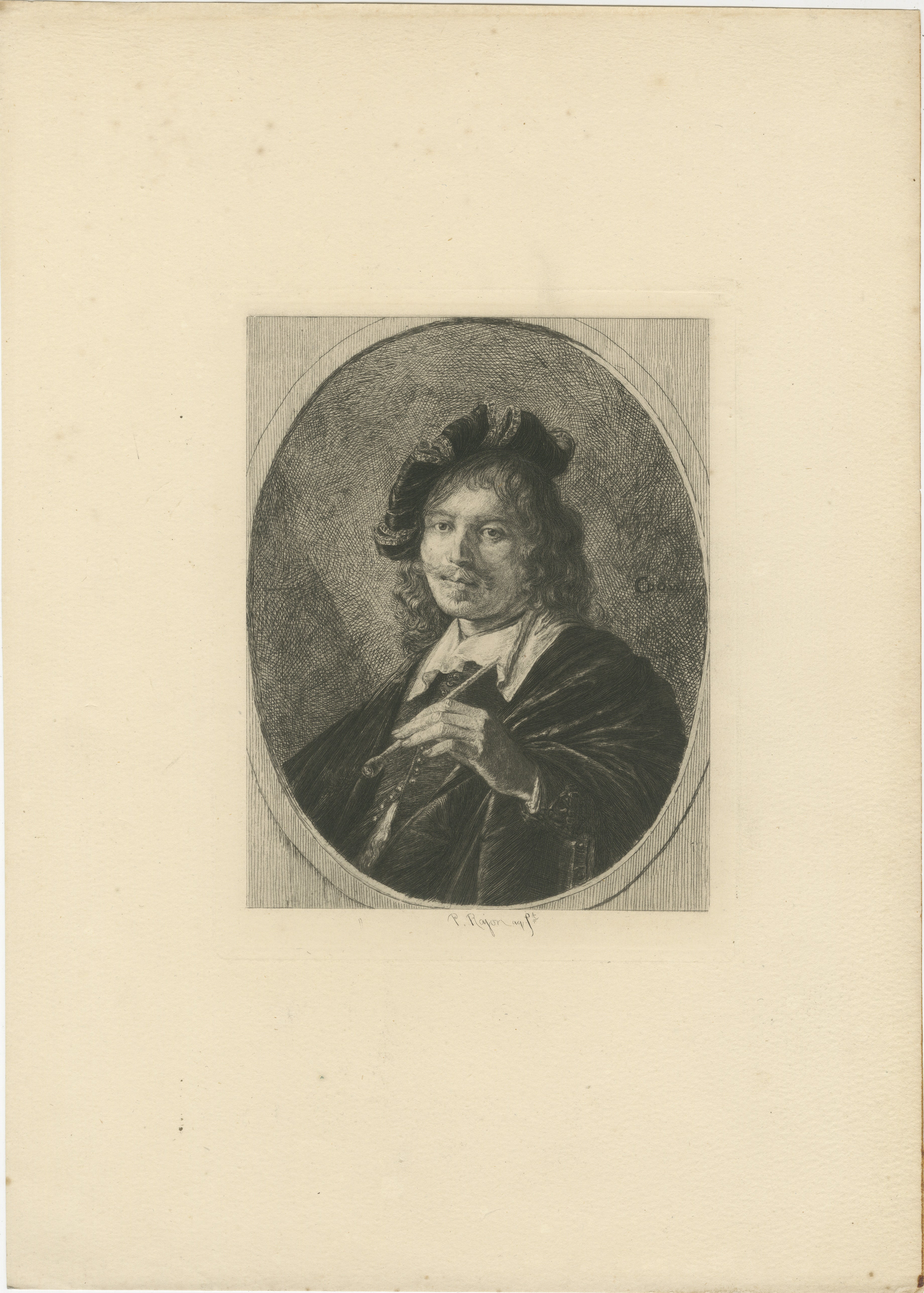 Portrait of Gerrit Dou — Etching by Paul Adolphe Rajon after Dutch Master, 1876 For Sale