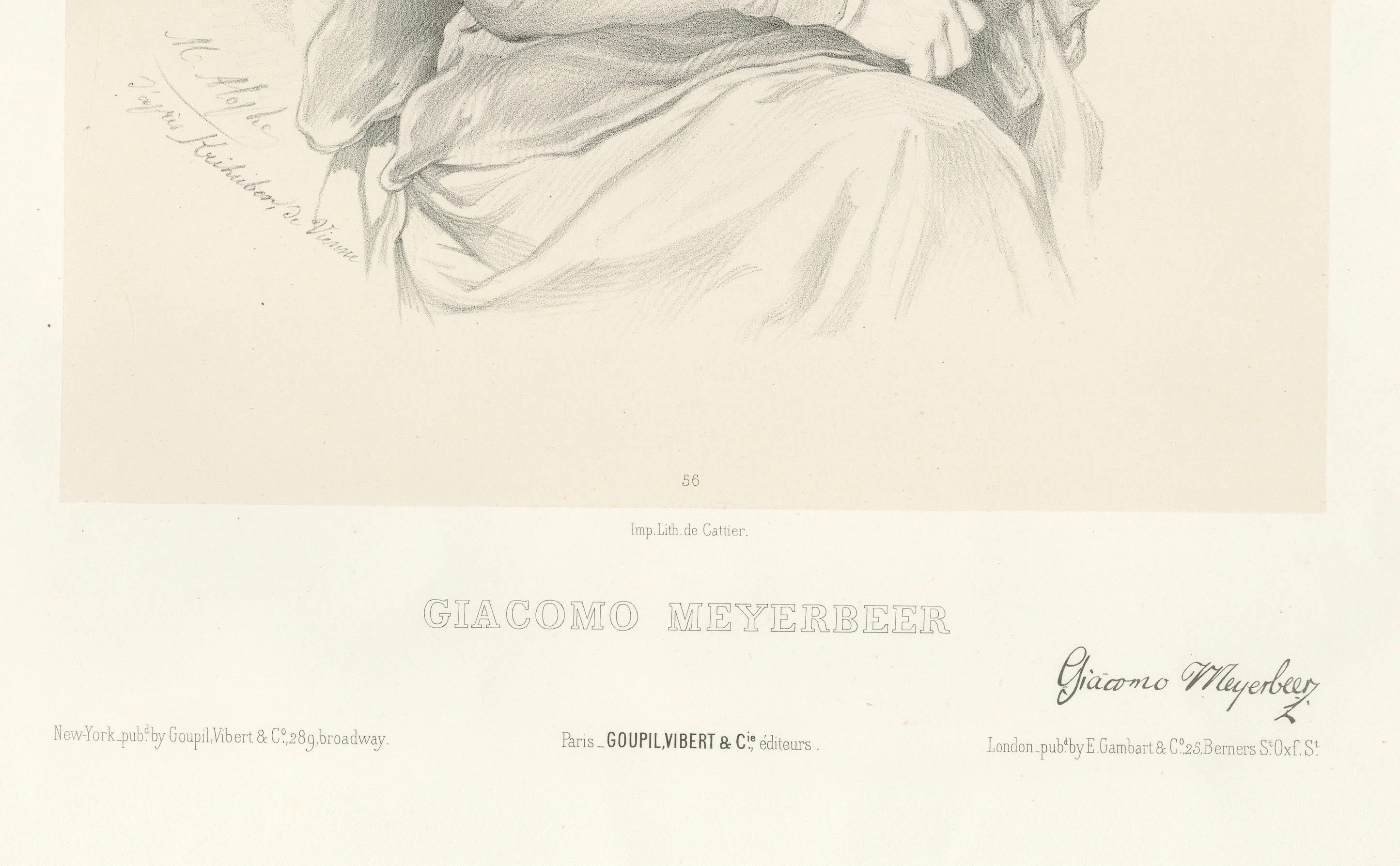Retrato de Giacomo Meyerbeer por Le Gout-Gérard - Litografía del siglo XIX, hacia 1855

Esta refinada litografía retrata al célebre compositor alemán del siglo XIX Giacomo Meyerbeer (1791-1864), figura central de la gran ópera francesa. Ejecutado