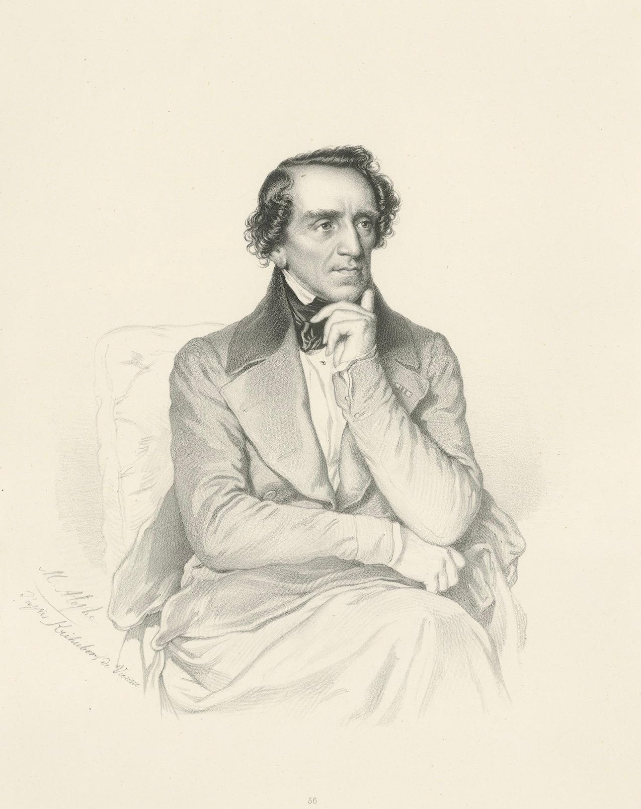 Retrato de Giacomo Meyerbeer por Le Gout-Gérard - Litografía del siglo XIX, 1855 Papel en venta