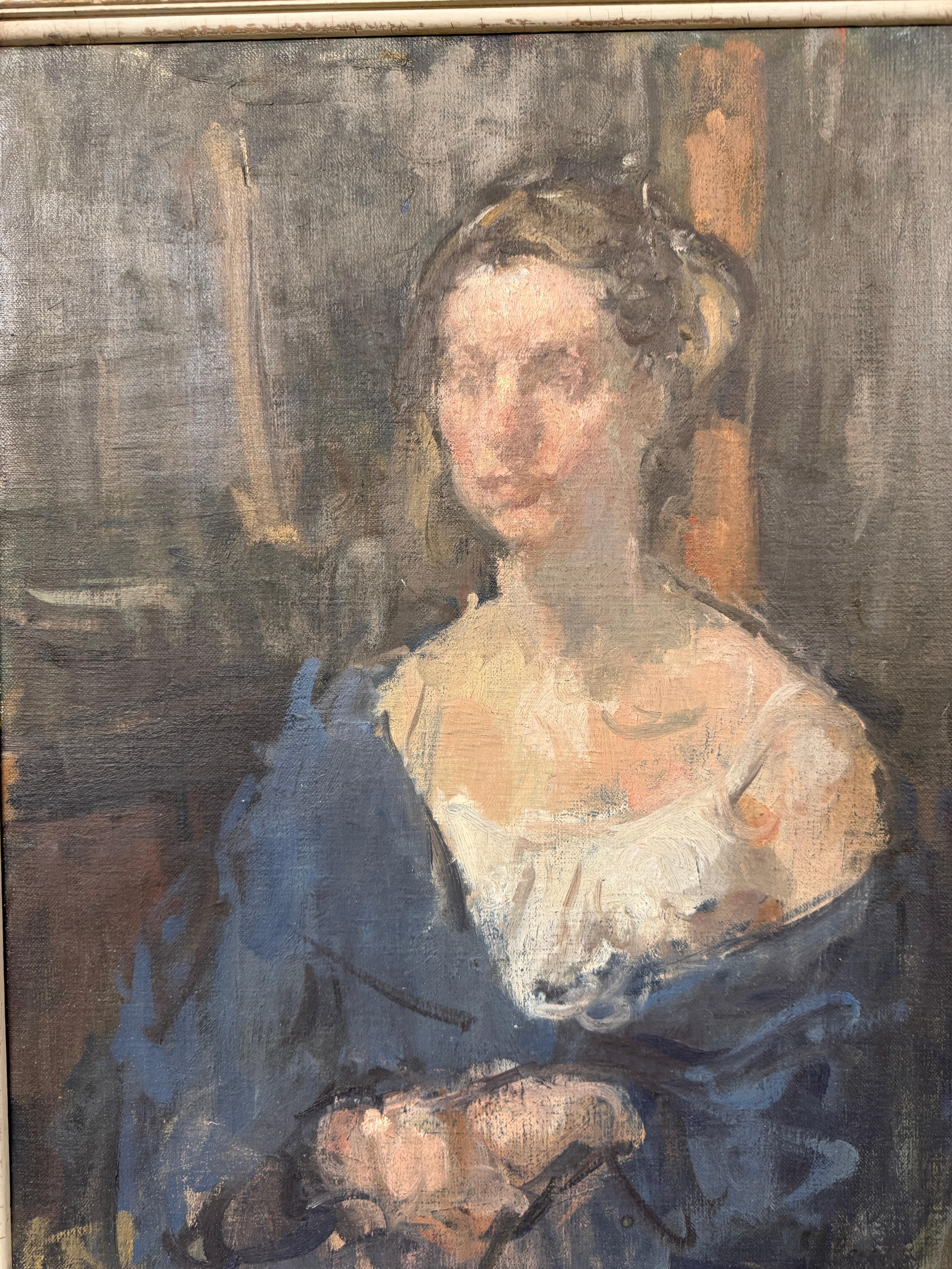 PORTRAIT DES MÄDCHEN IN BLAU von Martin Yeoman (geb. 1953) (Britisch) im Angebot