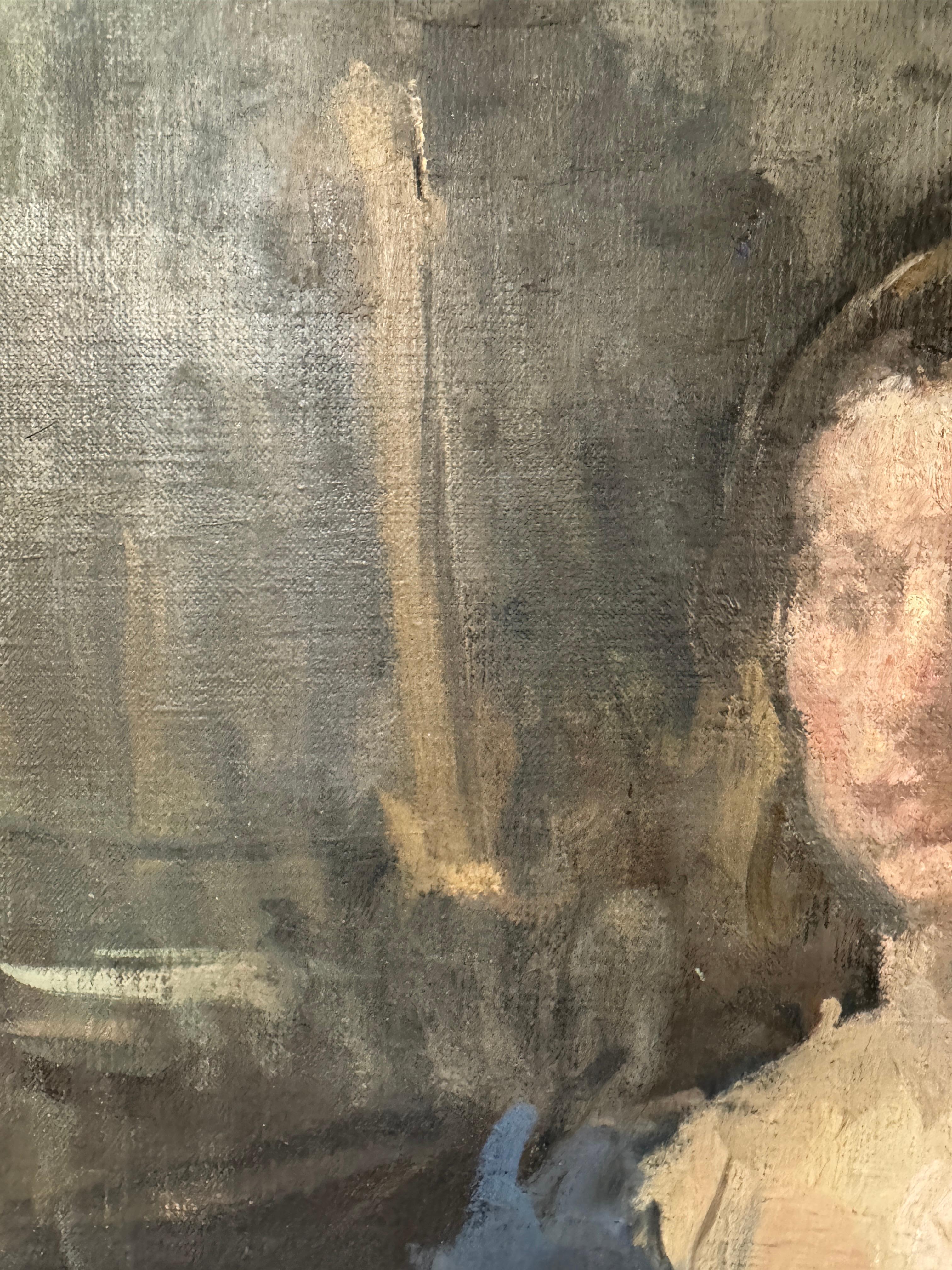 PORTRAIT DES MÄDCHEN IN BLAU von Martin Yeoman (geb. 1953) (Handbemalt) im Angebot