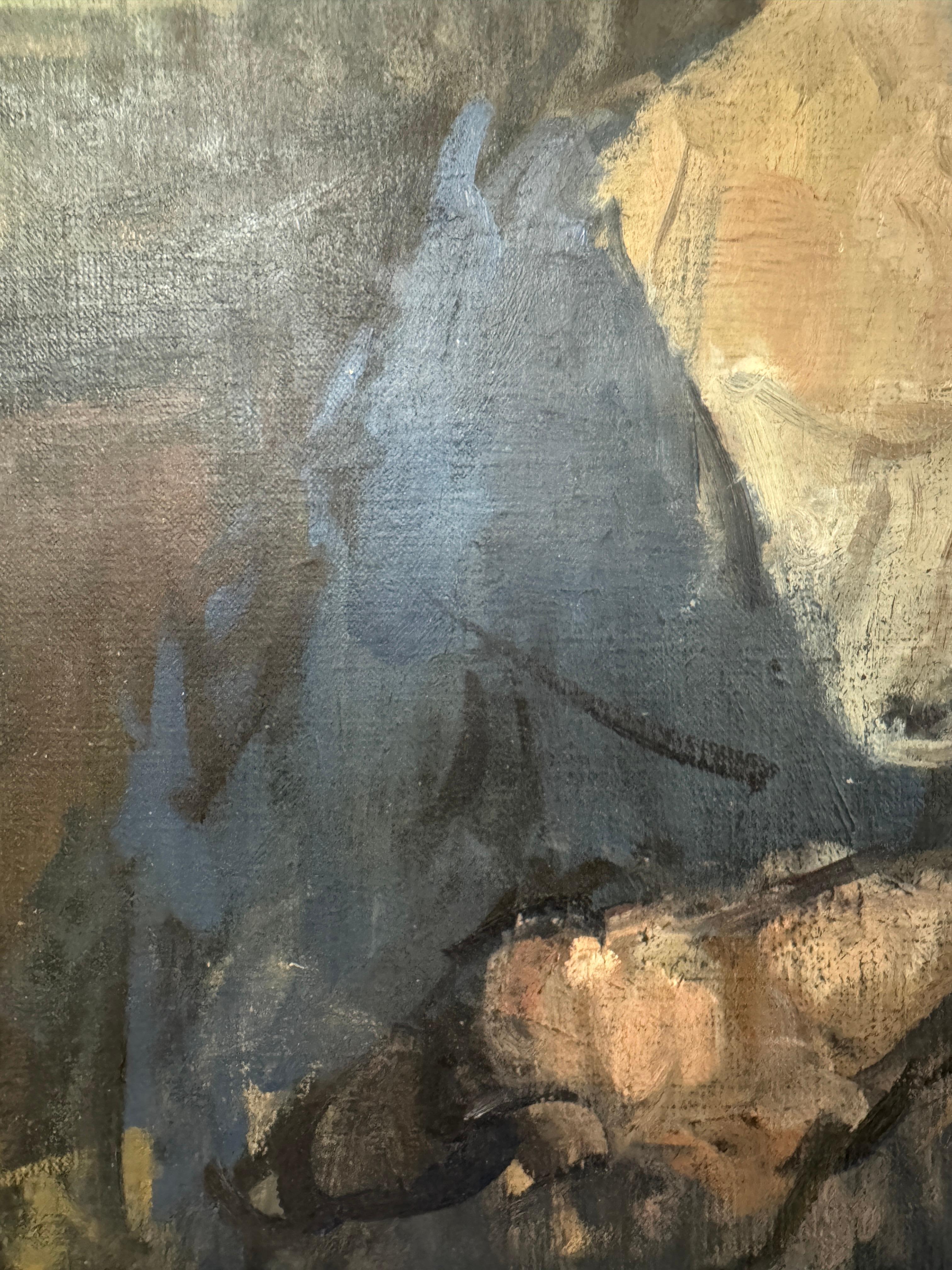 PORTRAIT DES MÄDCHEN IN BLAU von Martin Yeoman (geb. 1953) (Farbe) im Angebot
