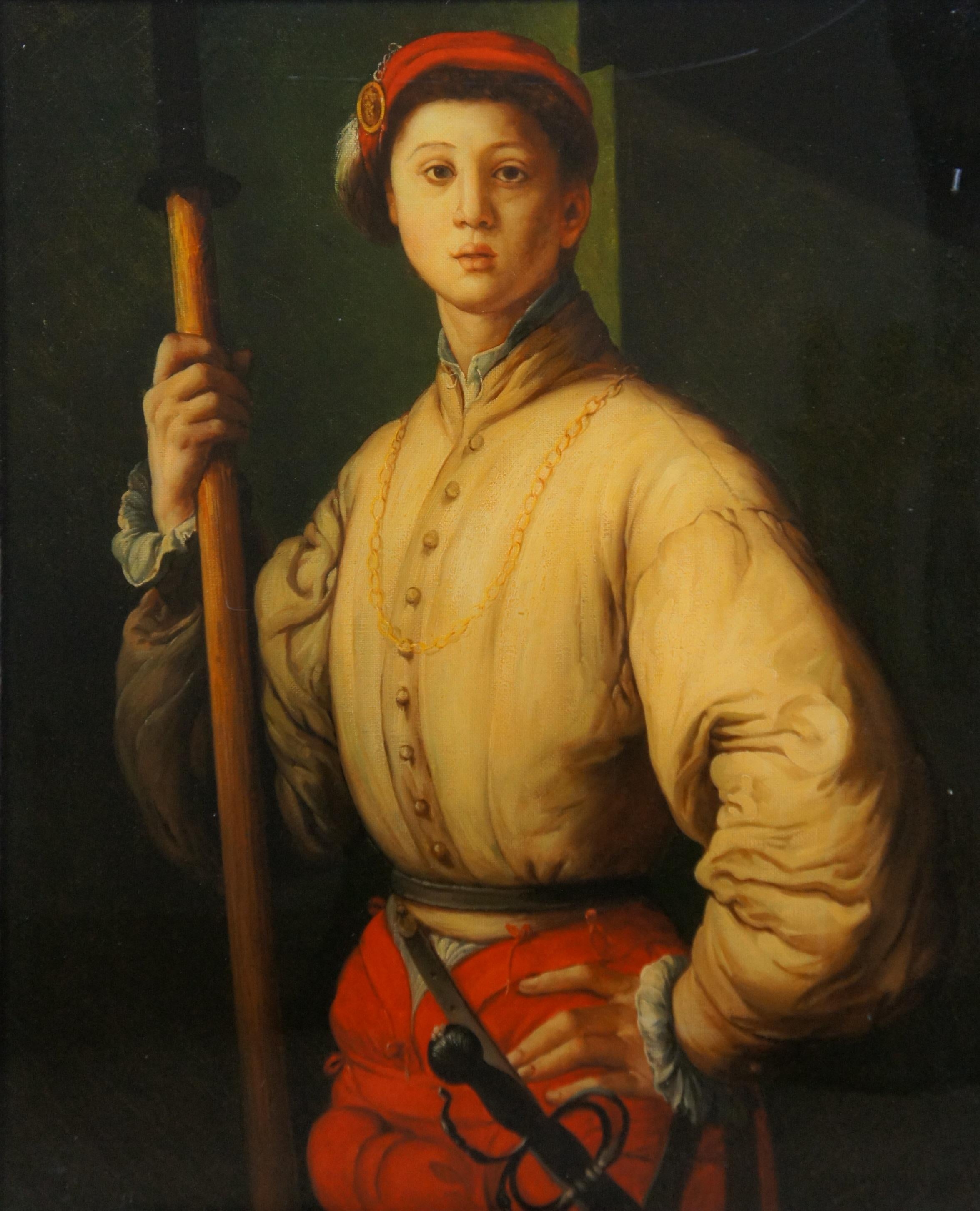 Tela Ritratto di alabardiere Cosimo de Medici Soldato Pittura ad olio dopo Pontormo 30