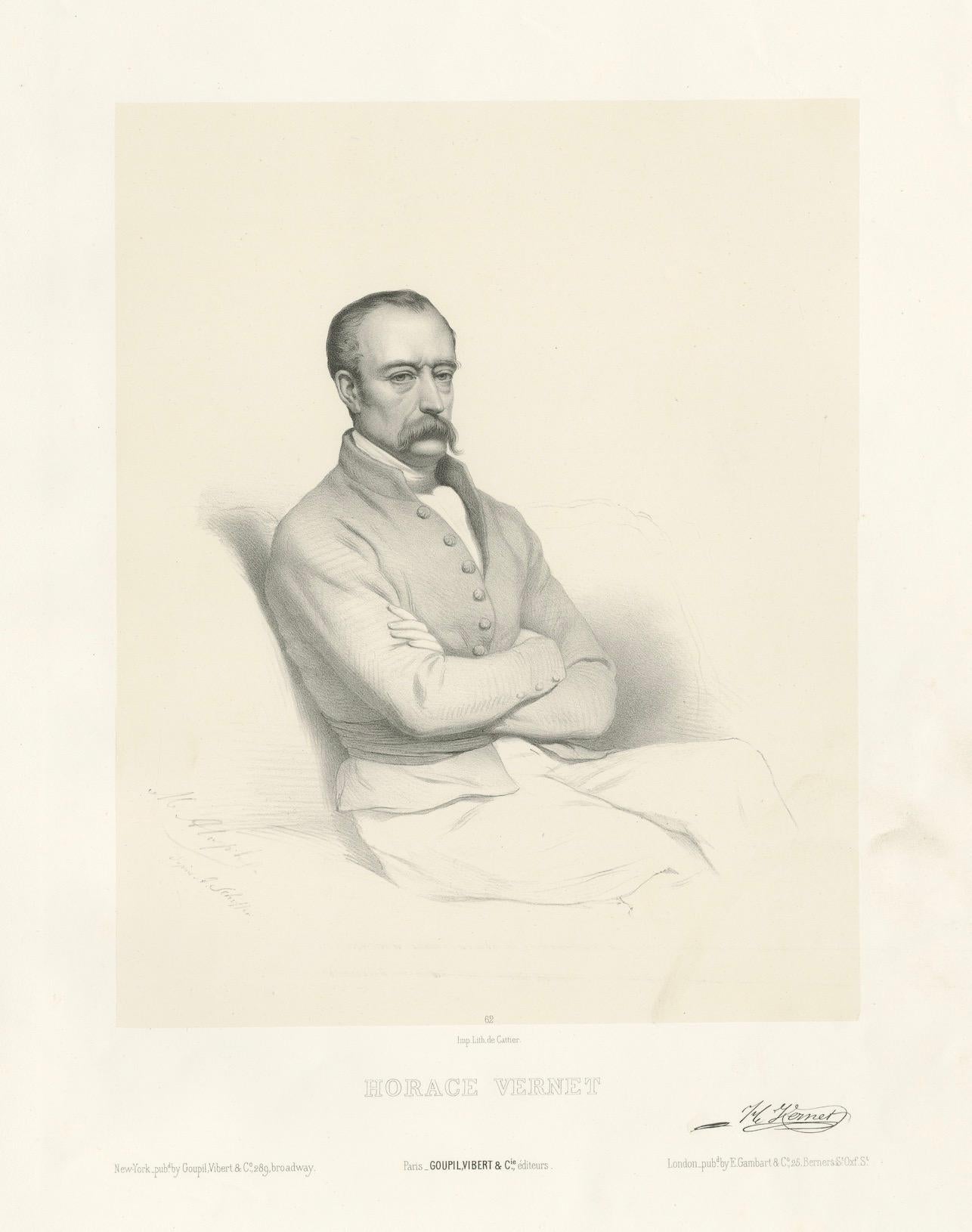 Retrato de Horace Vernet por Le Gout-Gérard - Litografía del siglo XIX, ca.1855 en venta 1
