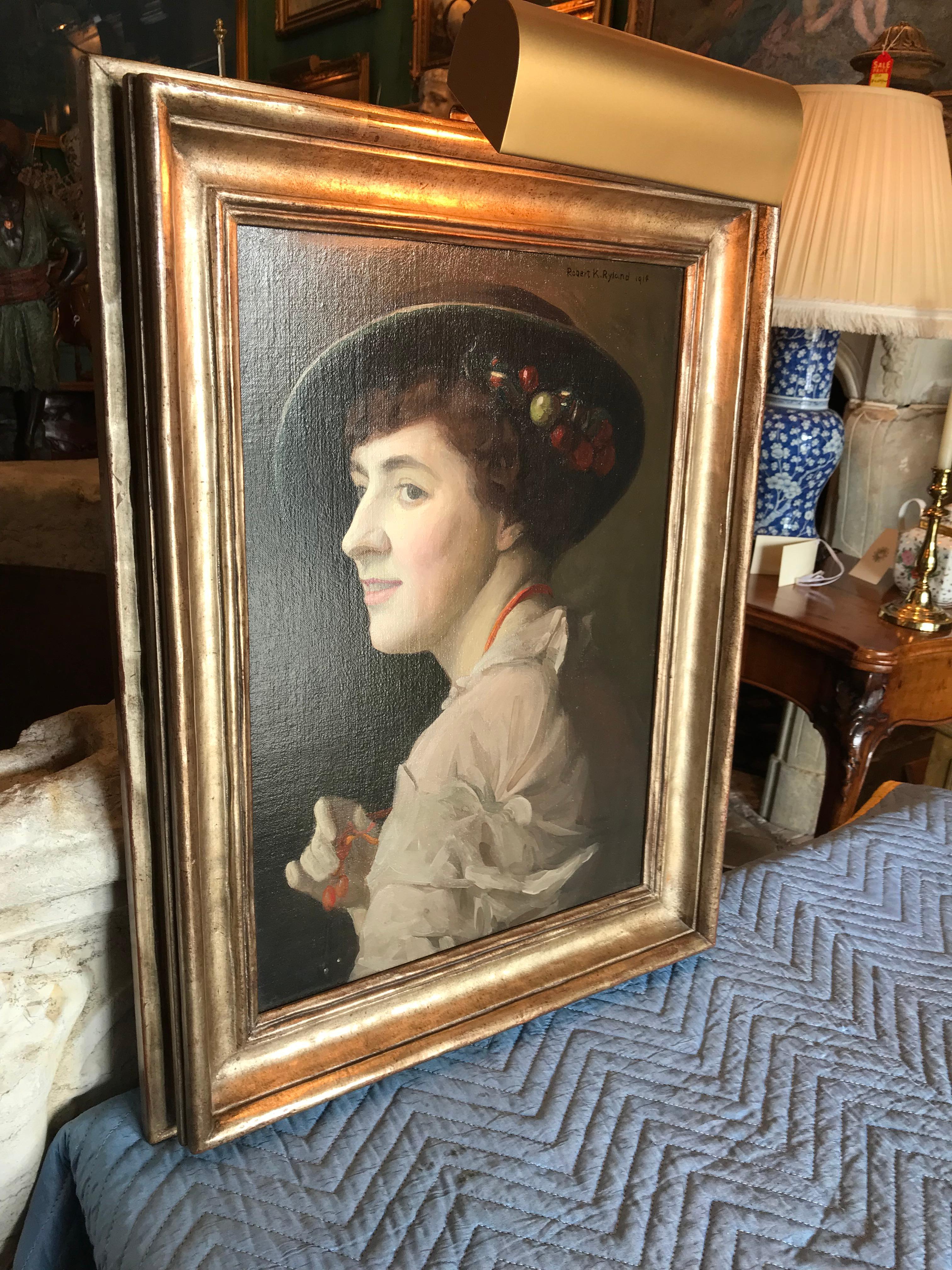 Portrait of a Lady American Painter Wall Mount Art Decorative Painting Framed LA In Good Condition For Sale In West Hollywood, CA