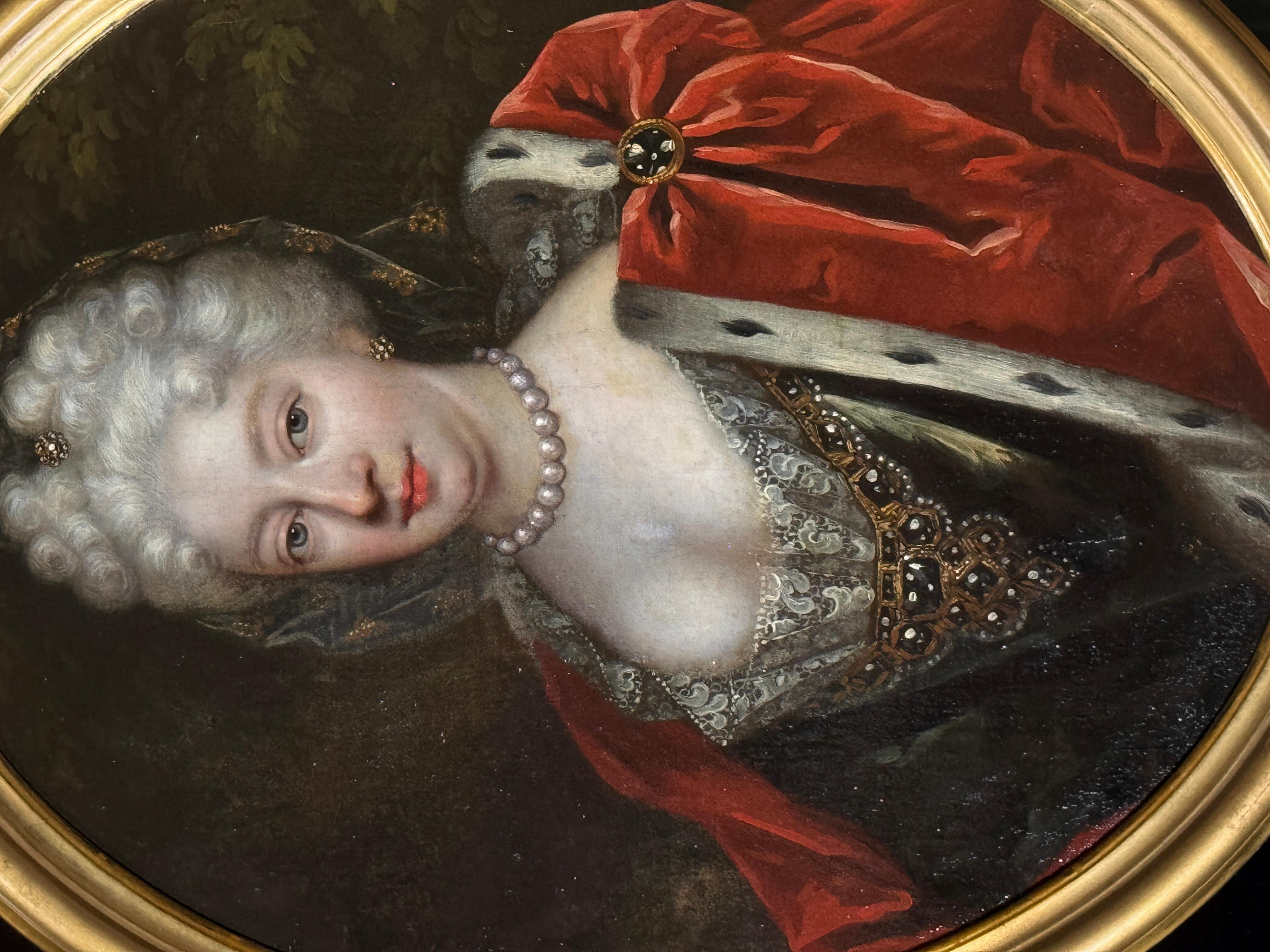 Portrait of Isabella Farnese, Queen Consort of Spain, 18th Century (Geölt) im Angebot