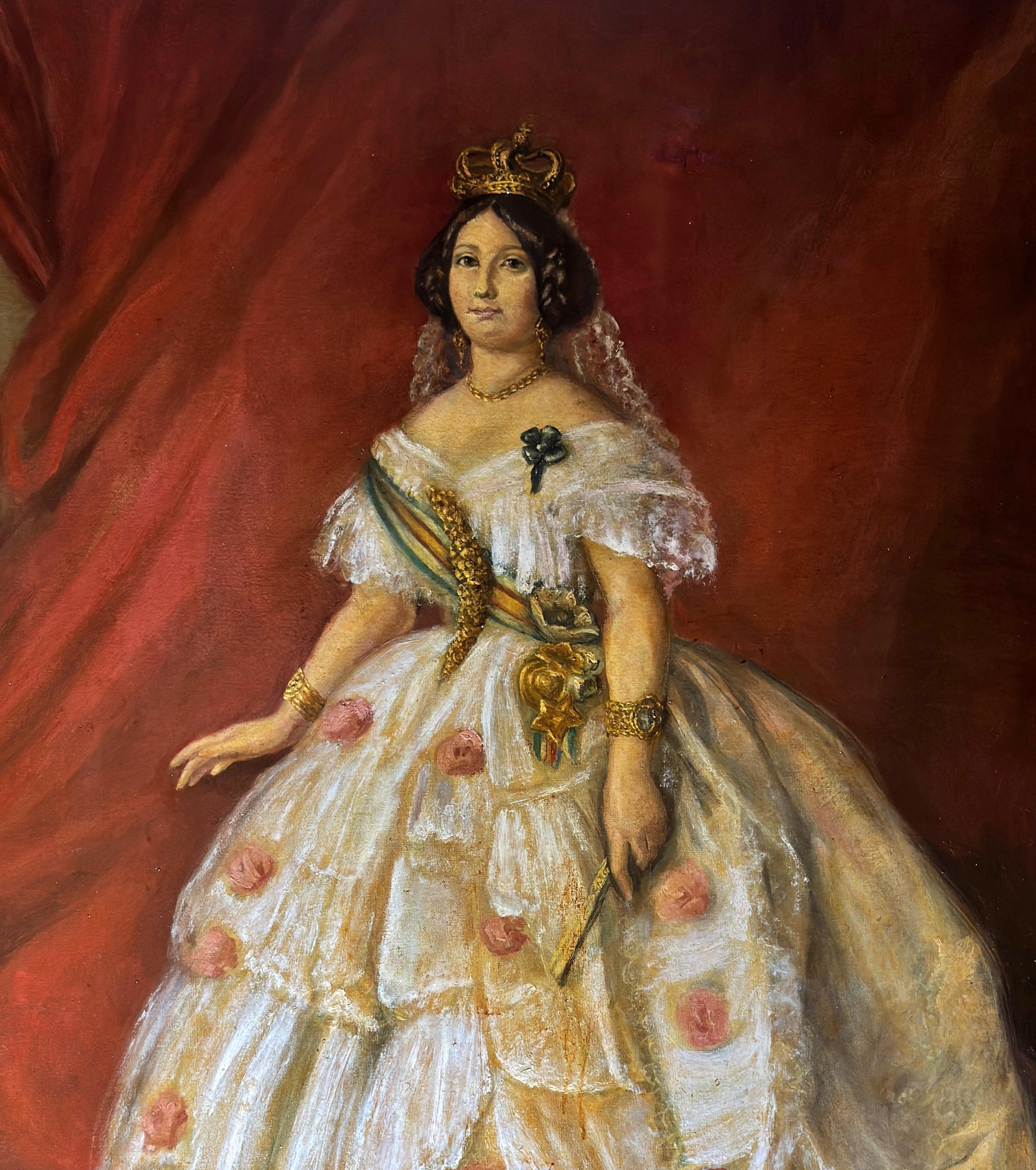 Porträt von Isabella II. von Spanien, 19. Jahrhundert (Geölt) im Angebot