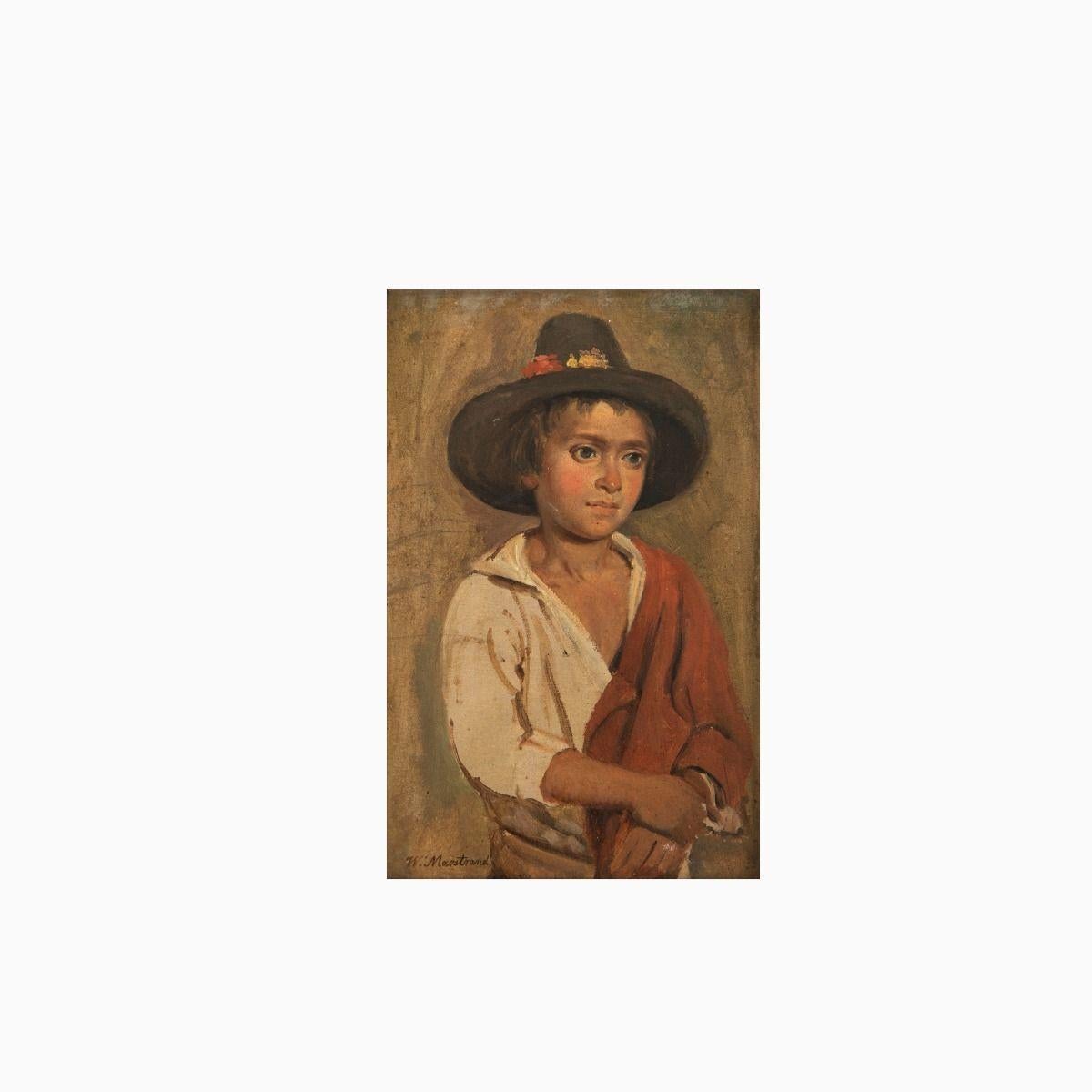 Porträt eines italienischen Jungen von Wilhelm Marstrand Öl auf Holz (Romantik) im Angebot
