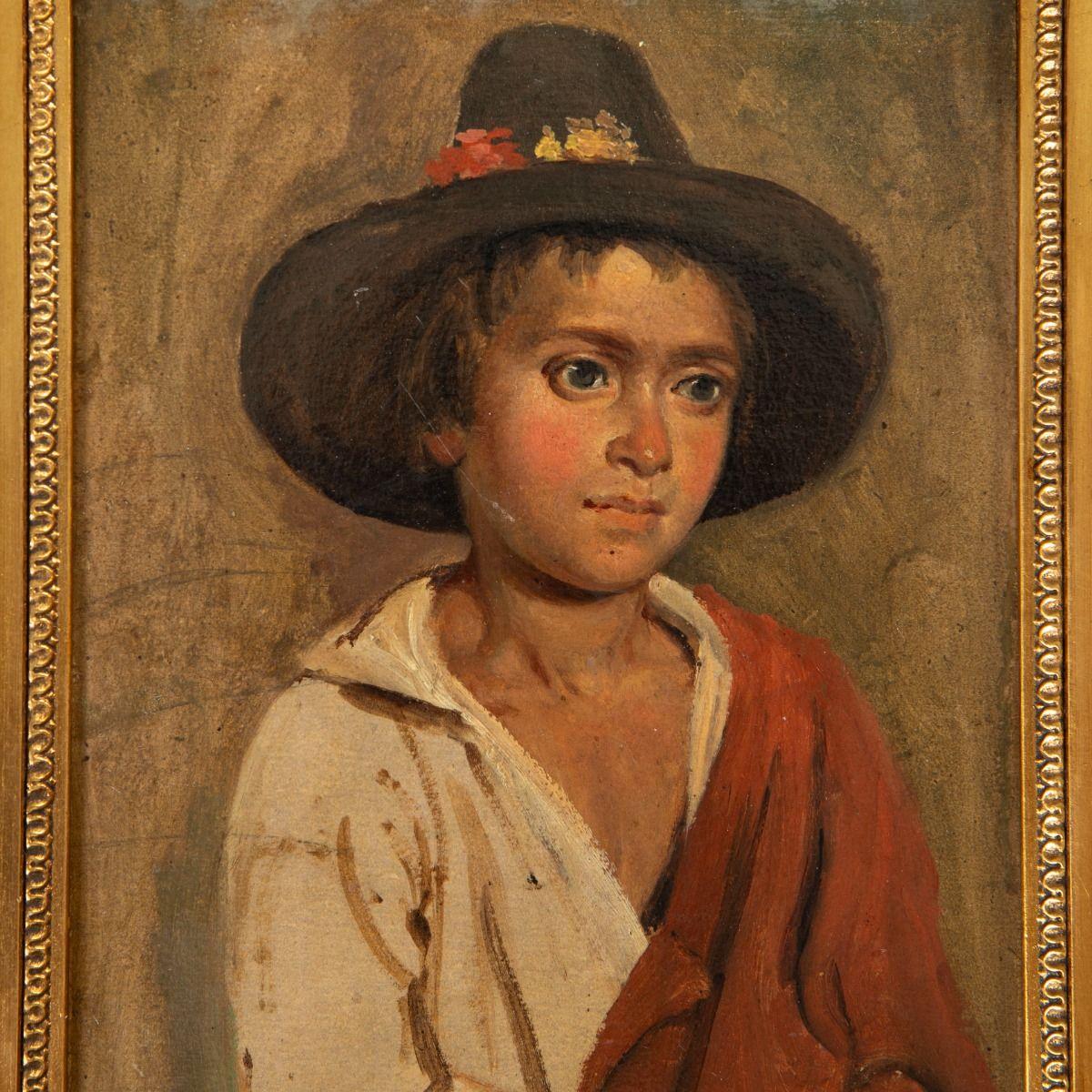Porträt eines italienischen Jungen von Wilhelm Marstrand Öl auf Holz (Dänisch) im Angebot