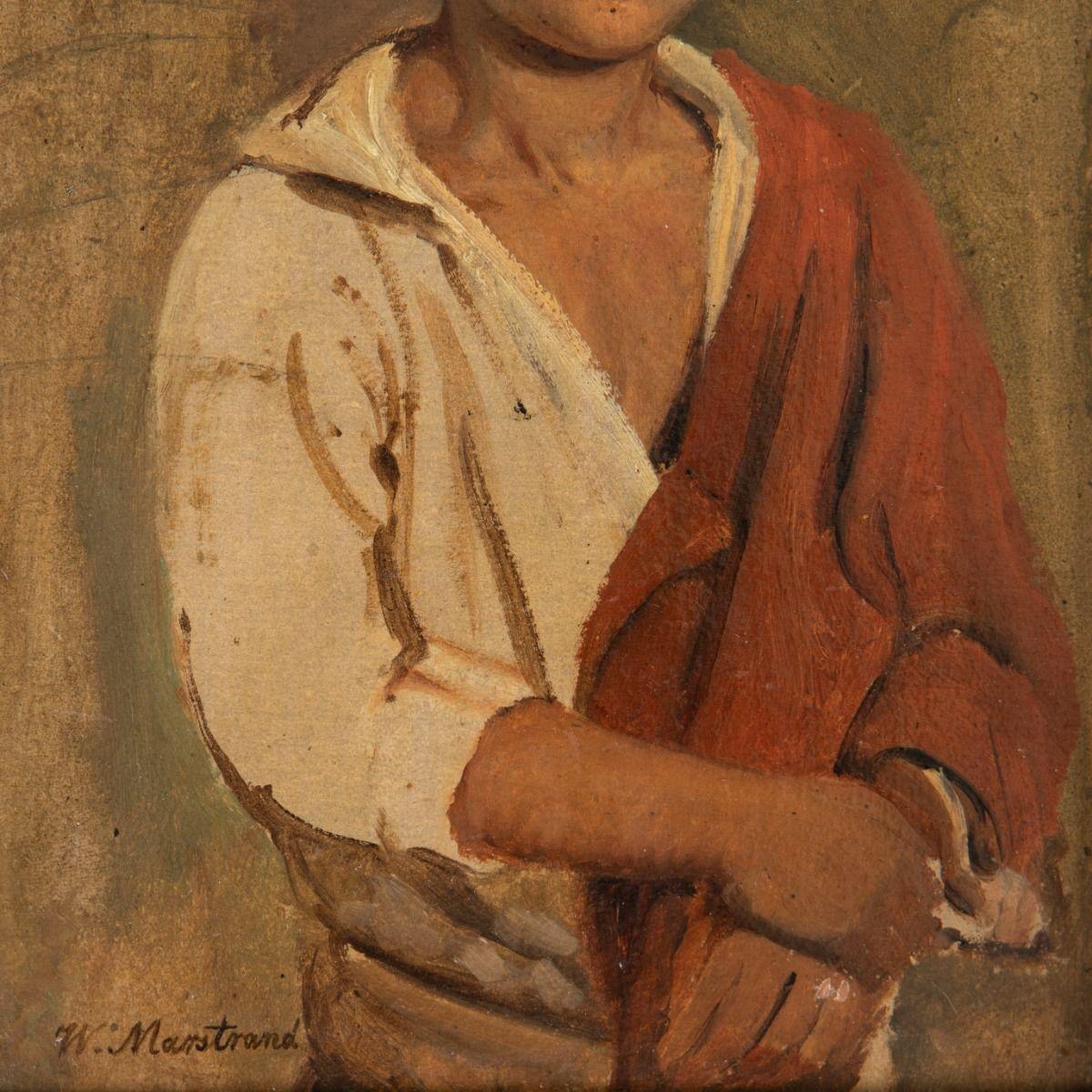 Porträt eines italienischen Jungen von Wilhelm Marstrand Öl auf Holz (Vergoldet) im Angebot