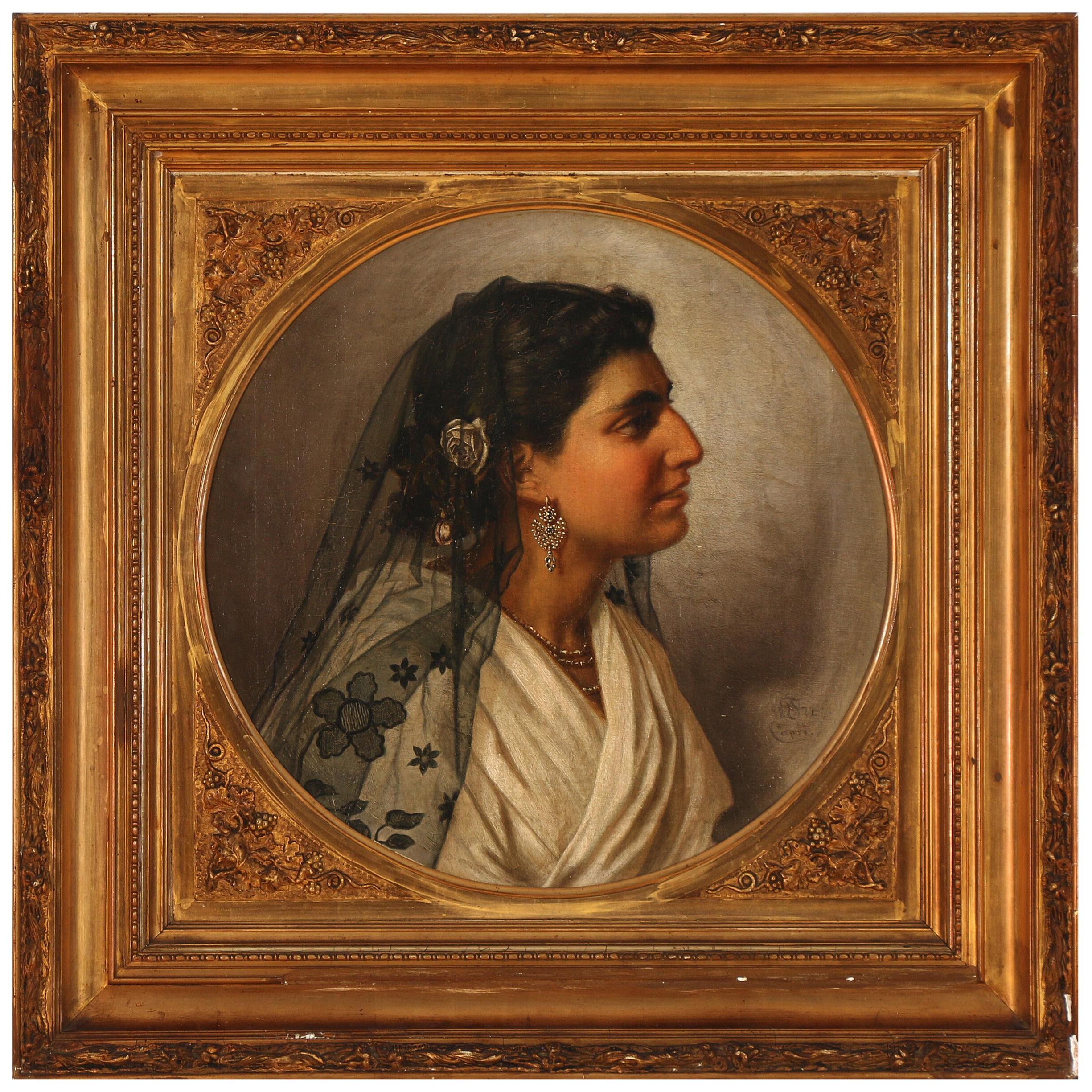 Portrait of Italian Woman by Wenzel Tornøe For Sale