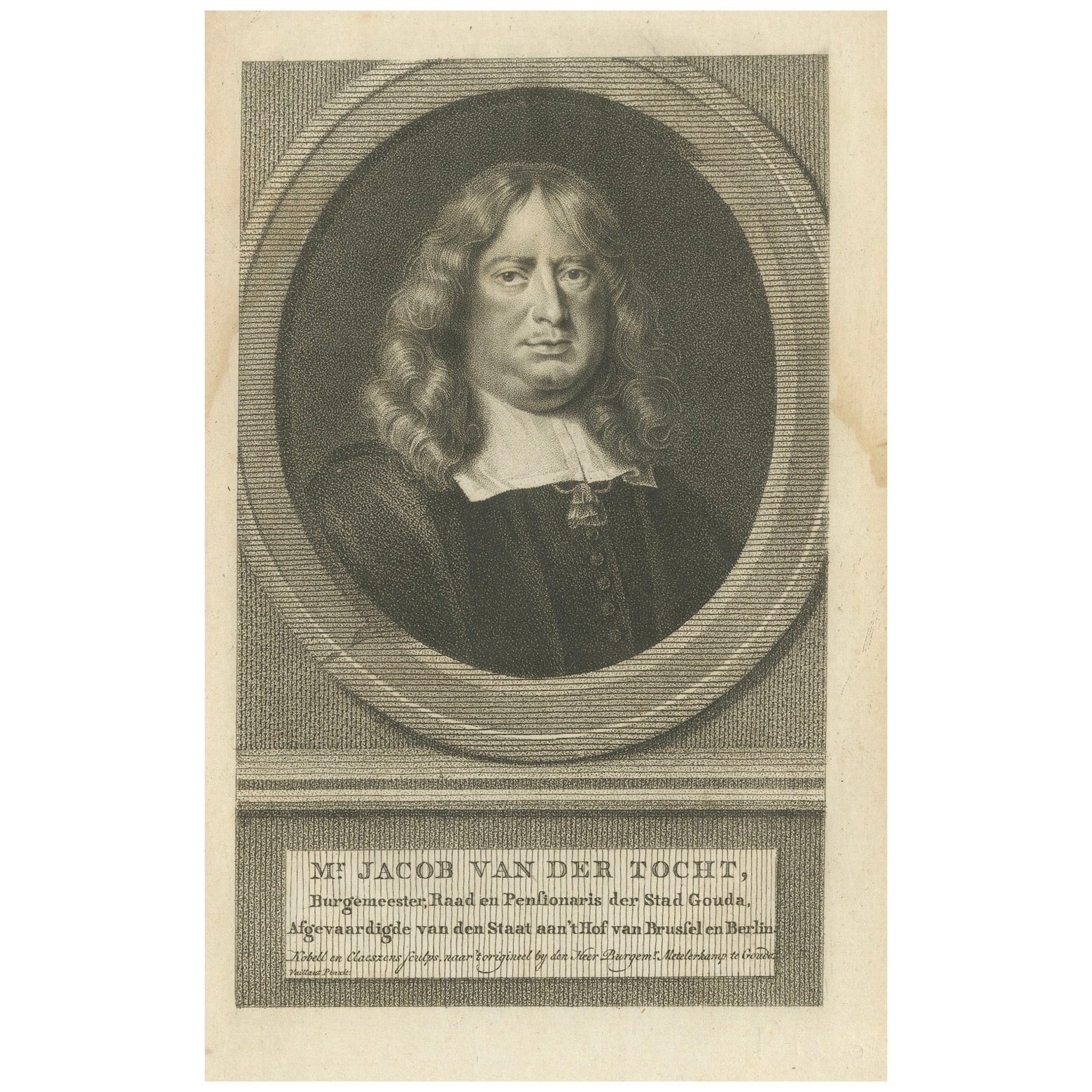 Retrato de Jacob van der Tocht - Alcalde de Gouda, grabado por Claessens, 1794 en venta
