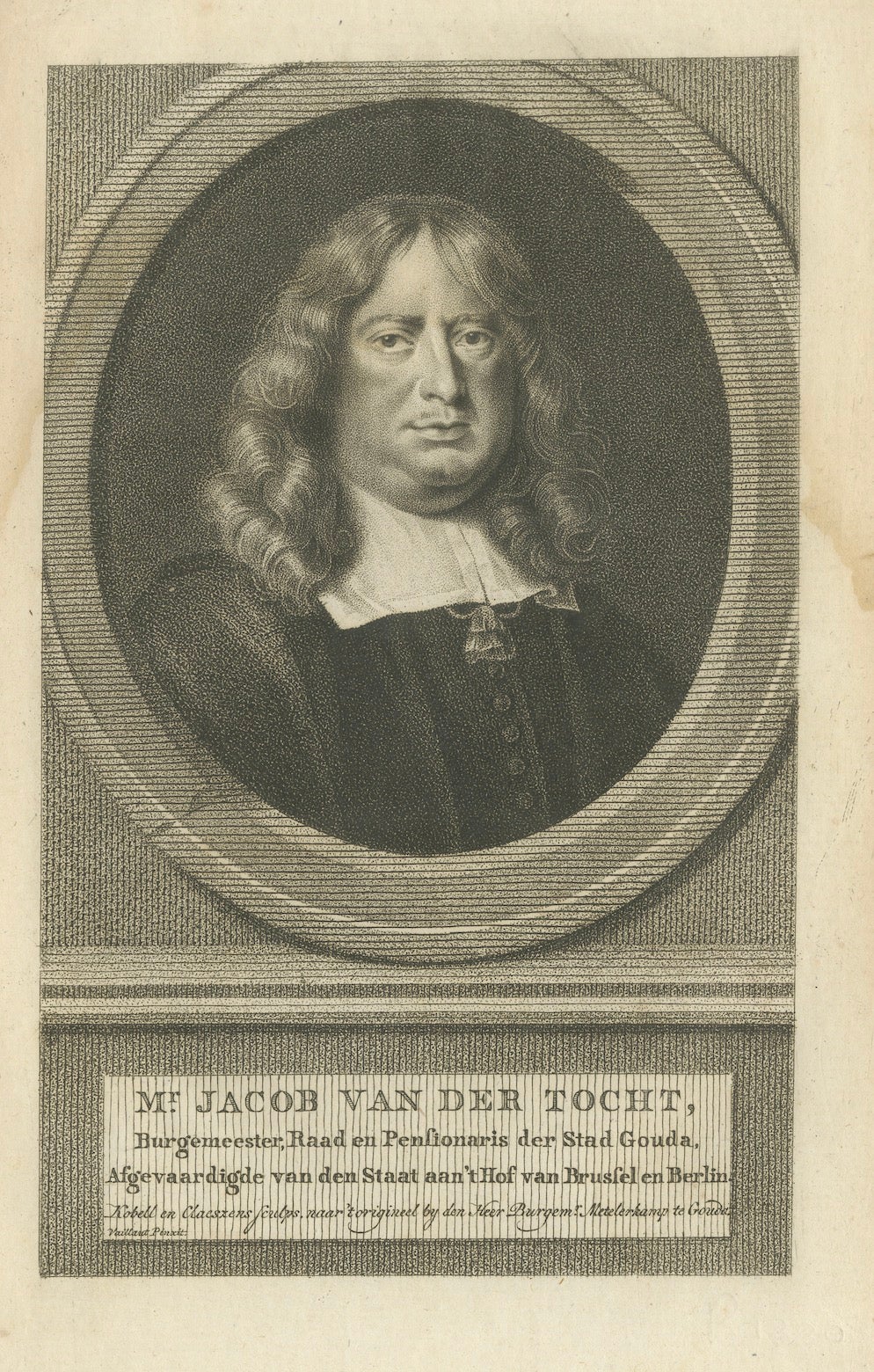 Portrait de Jacob van der Vancht - Maire de Gouda, gravé par Claessens, 1794 en vente