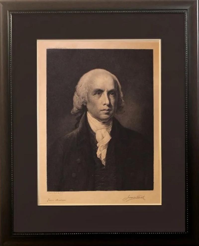 Federal Portrait of James Madison, Signed by Jacques Reich, Etching, Circa 1911