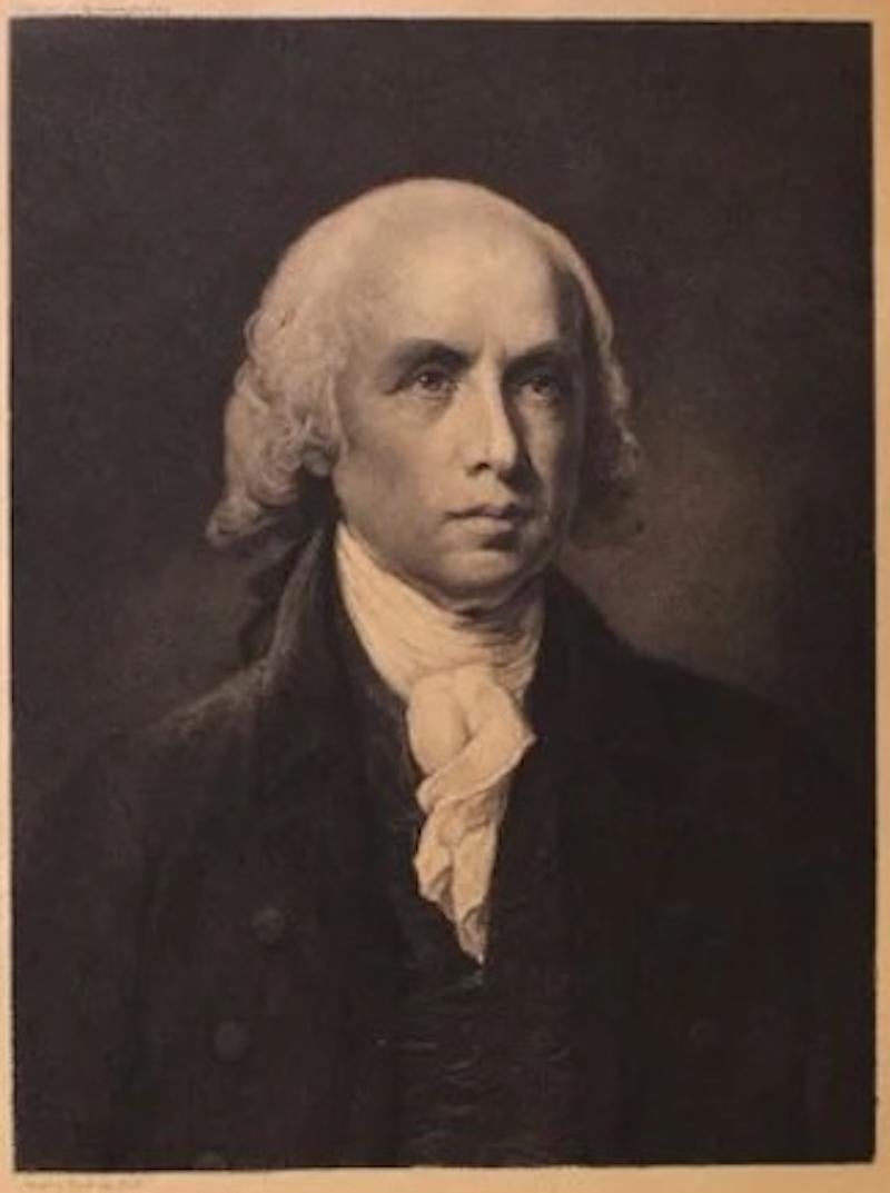 American Portrait of James Madison, Signed by Jacques Reich, Etching, Circa 1911