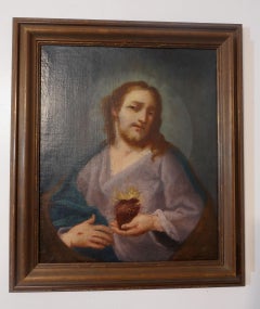 Portrait de Jésus Sacré-Cœur, huile sur toile, XVIIe ou XVIIIe siècle