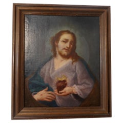Portrait of Jesus Sacred Heart, Oil on Canvas, 17th or 18th Century