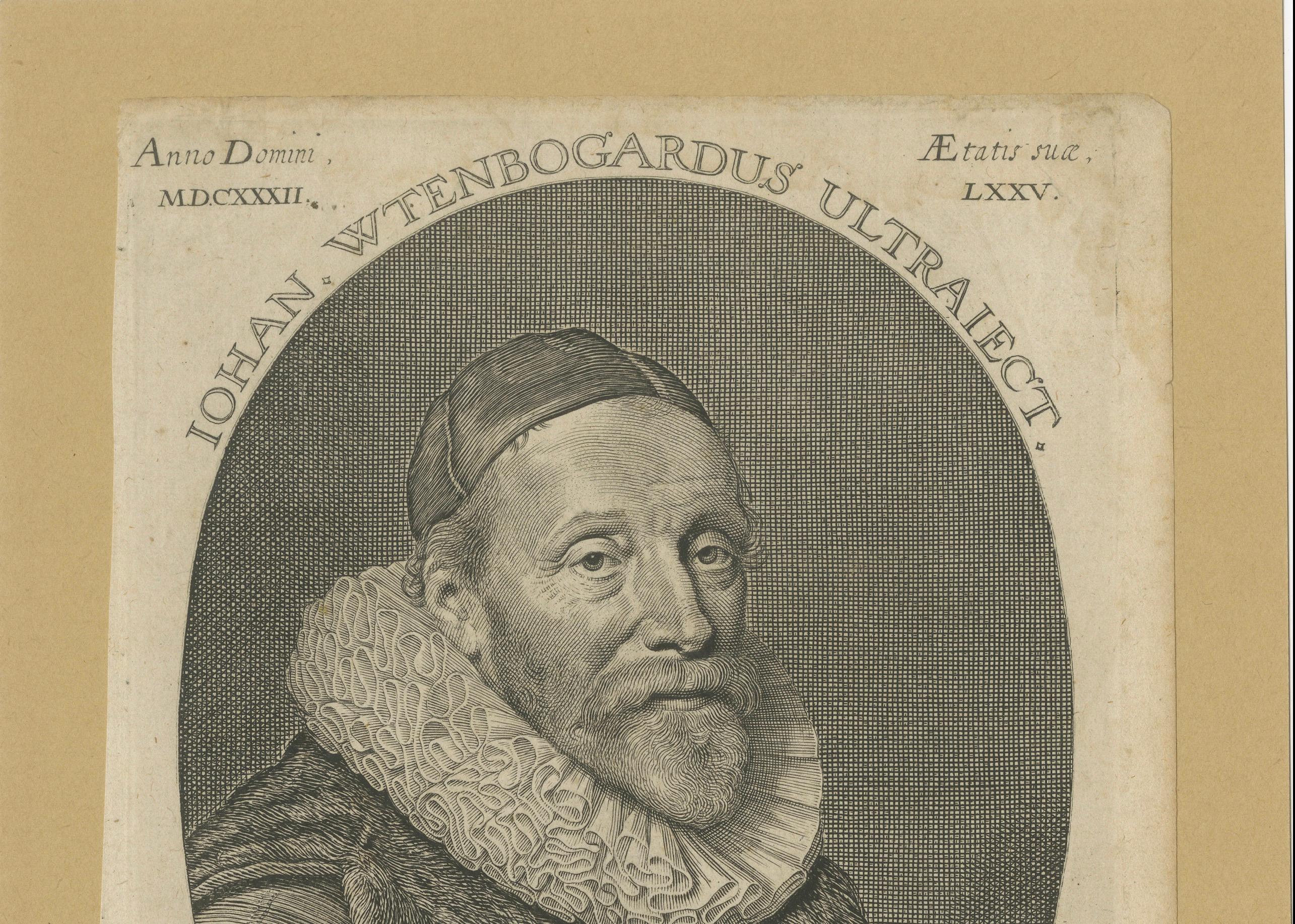 Portrait de Johannes Wtenbogaert - chef des Remonstrants, gravure de Delff, 1632

Ce portrait historique du XVIIe siècle représente Johannes Wtenbogaert (1557-1644), théologien néerlandais influent et chef spirituel des Remonstrants, un mouvement
