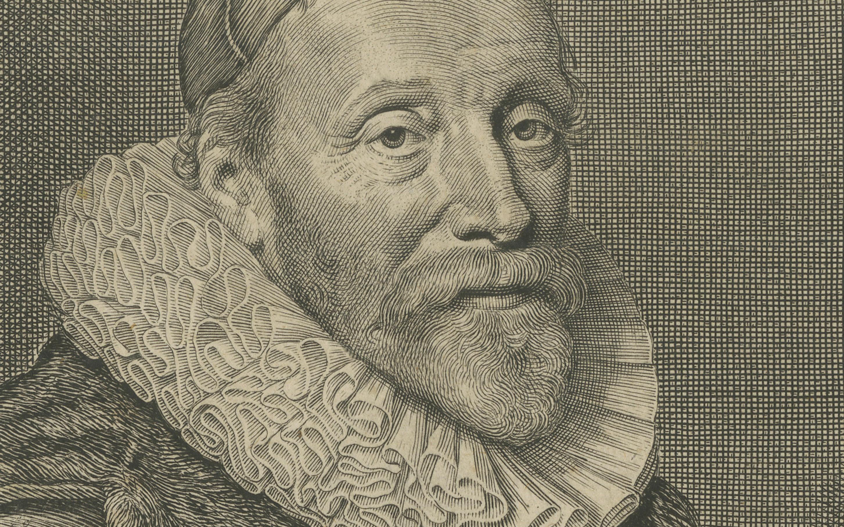 Portrait de Johannes Wtenbogaert - chef des Remonstrants, gravure de Delff, 1632 État moyen - En vente à Langweer, NL