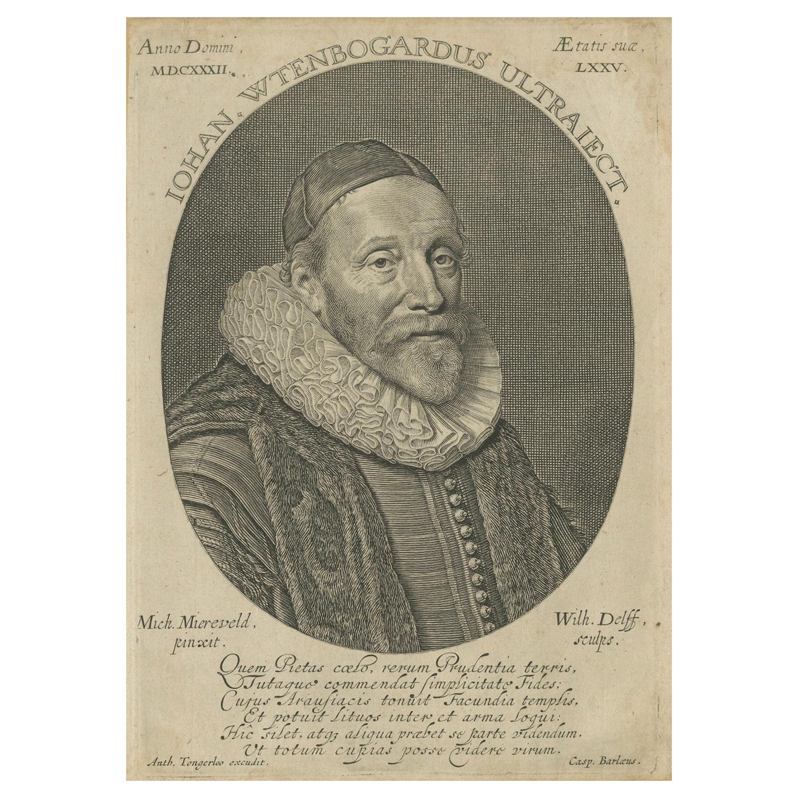 Retrato de Johannes Wtenbogaert - Líder Remonstrante, Grabado de Delff, 1632