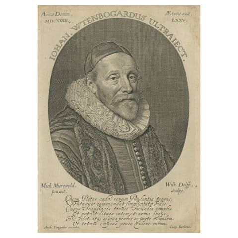Portrait of Johannes Wtenbogaert – Remonstrant Leader, Engraving by Delff, 1632