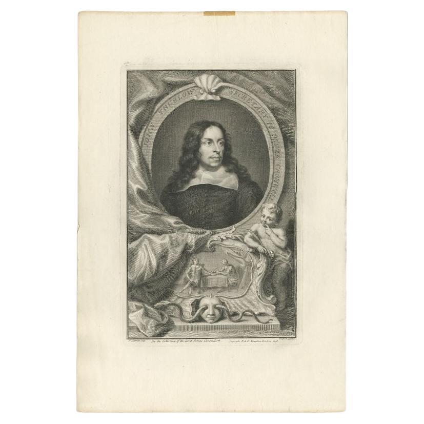 Antique portrait titled 'John Thurlow, Secretary to Oliver Cromwell'. Old portrait of John Thurloe. John Thurloe (1616-1668) of Great Milton in Oxfordshire and of Lincoln's Inn, was a secretary to the council of state in Protectorate England and