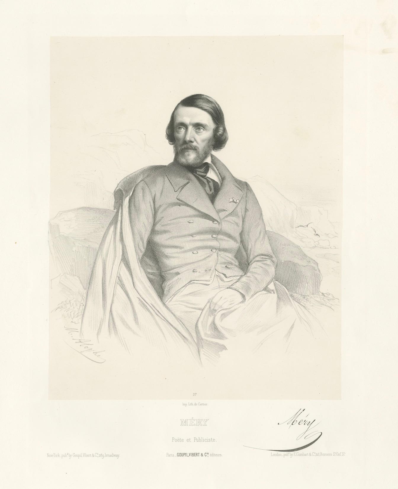 Retrato de Joseph Méry - Poeta y publicista francés, litografía del siglo XIX Papel en venta