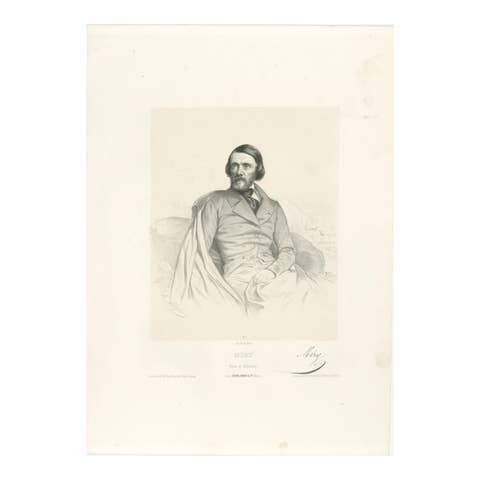 Portrait of Joseph Méry – French Poet and Publicist, 19th Century Lithograph