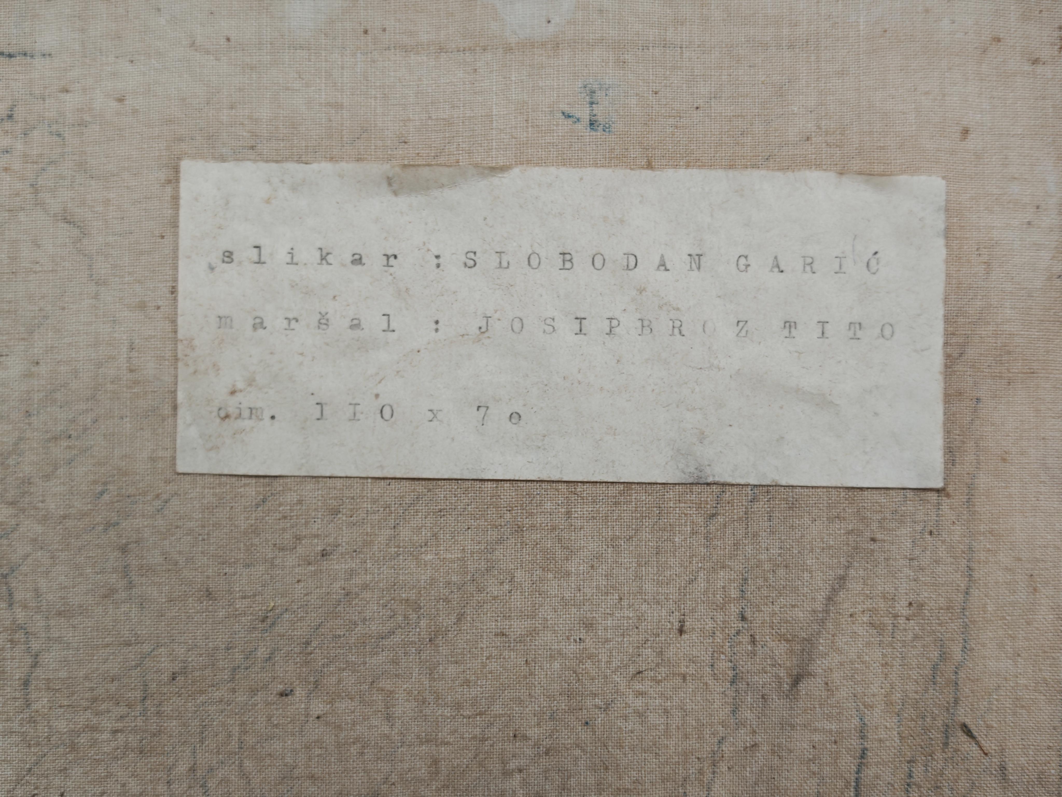 Porträt von Josip Broz Tito von Slobodan Garic, Öl auf Leinwand, Jugoslawien 1970 im Angebot 4