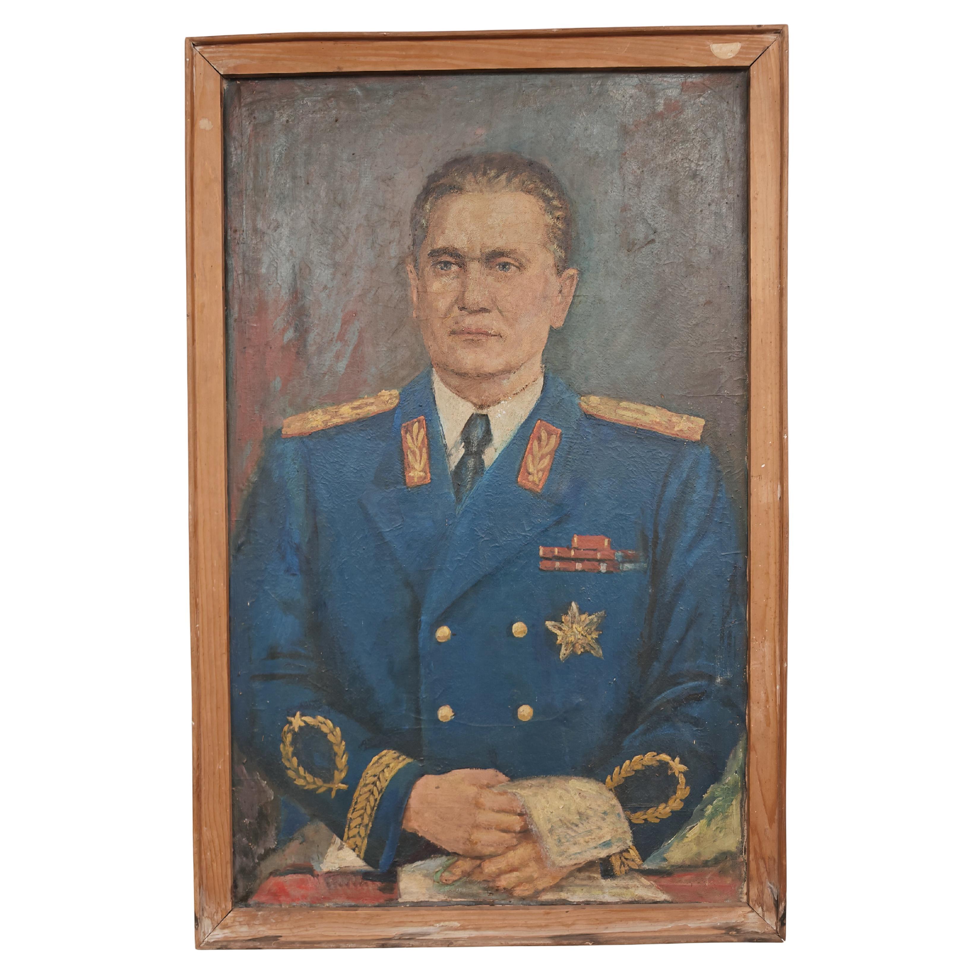 Porträt von Josip Broz Tito von Slobodan Garic, Öl auf Leinwand, Jugoslawien 1970 im Angebot